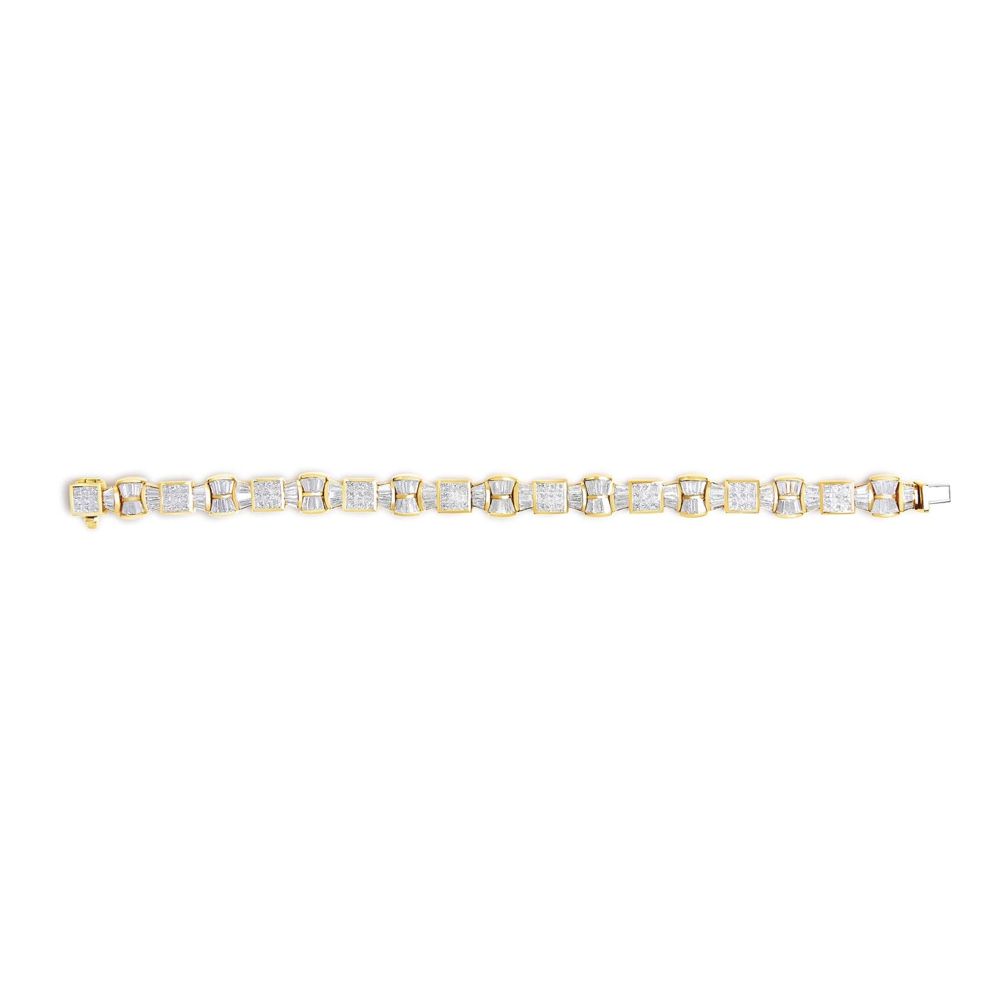 14K Yellow Gold 9 7/8 Cttw Princess and Baguette Diamond Bow and Box Link Tennis Bracelet (G-H Color, VS1-VS2 Clarity) - 7" Inches