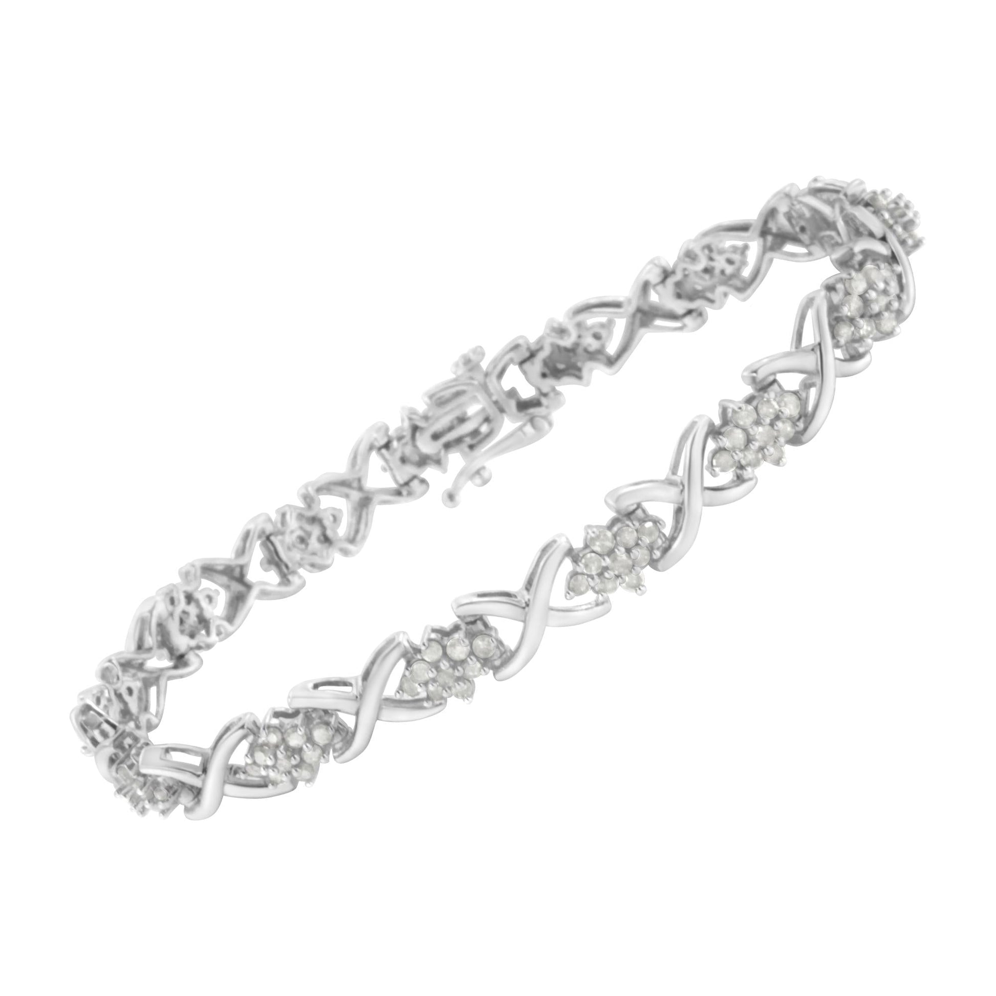 .925 Sterling Silver 2-1/4 Cttw Diamond 7” Cluster X Link Bracelet (I-J Color, I3 Clarity)-2