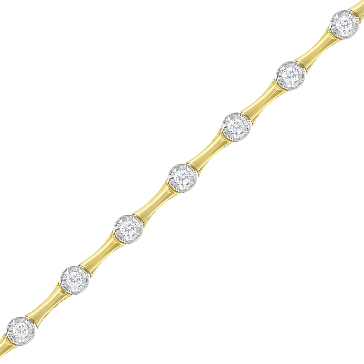 10K Yellow Gold Flashed .925 Sterling Silver 1.0 Cttw Miracle Set Round-Cut Diamond Bezel Style Link Bracelet (I-J Color, I1-I2 Clarity) - 7"-2