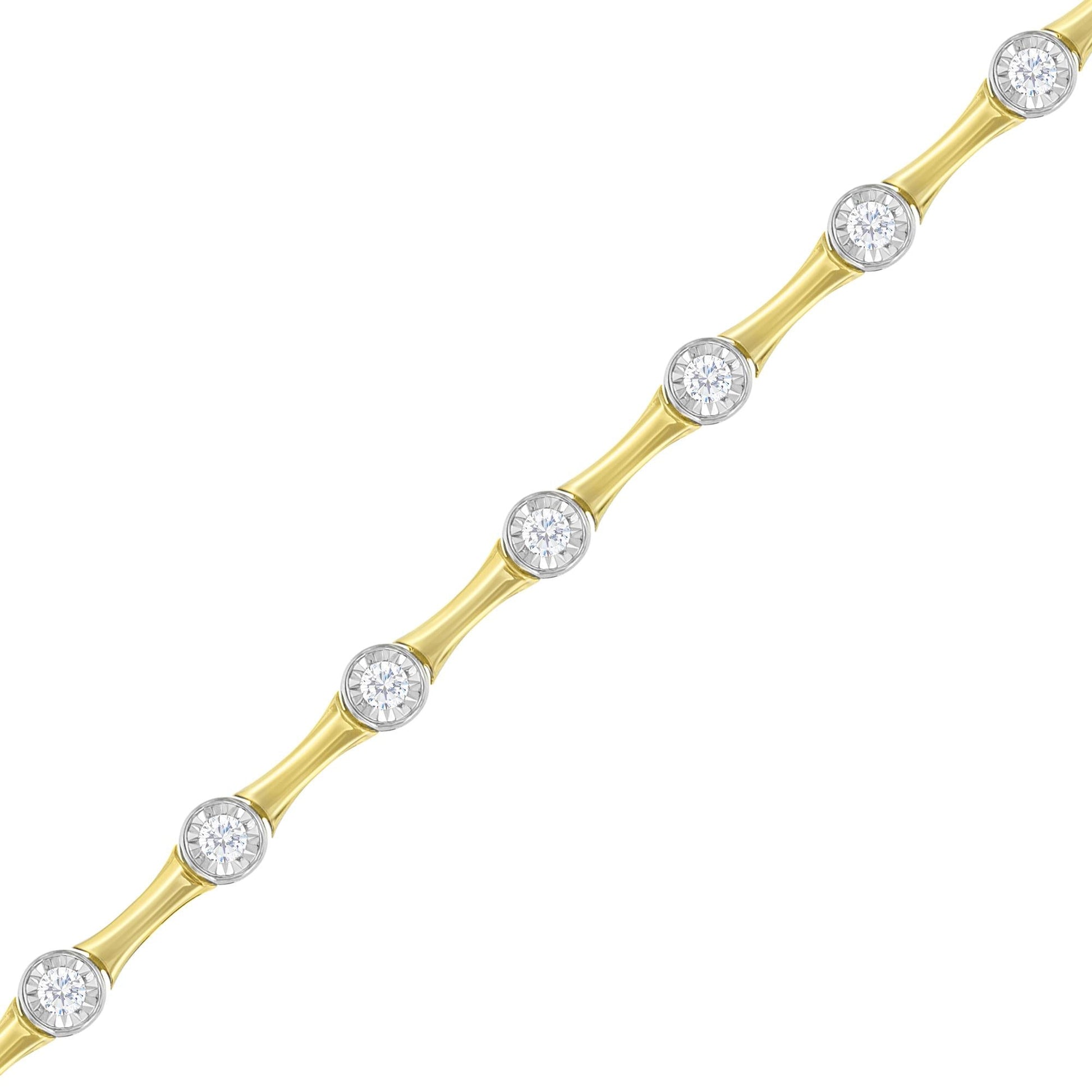 10K Yellow Gold Flashed .925 Sterling Silver 1.0 Cttw Miracle Set Round-Cut Diamond Bezel Style Link Bracelet (I-J Color, I1-I2 Clarity) - 7"-2