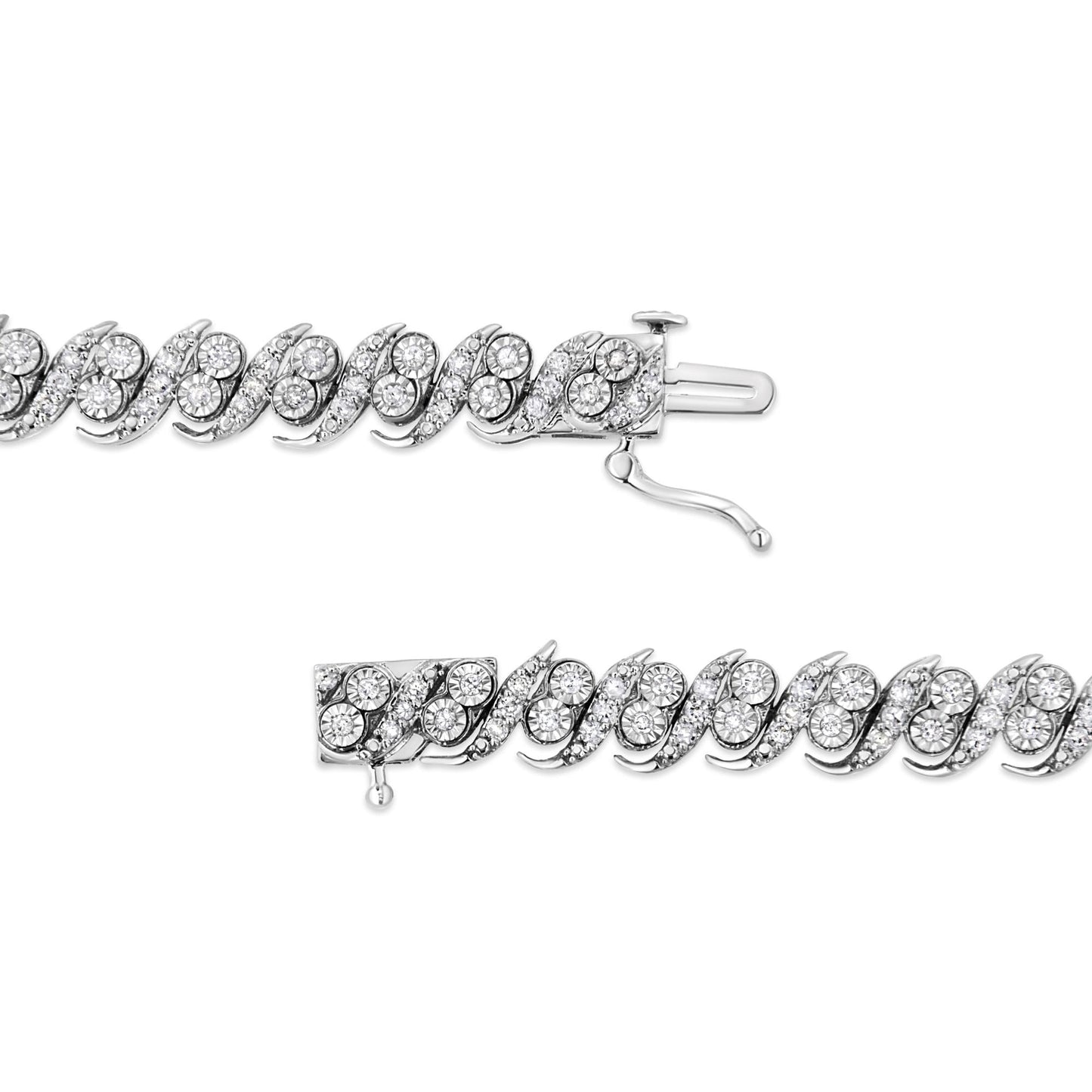 .925 Sterling Silver 2.0 Cttw Round-Cut Diamond "S" Link Bracelet (I-J Color, I3 Clarity) - 7.25"-2