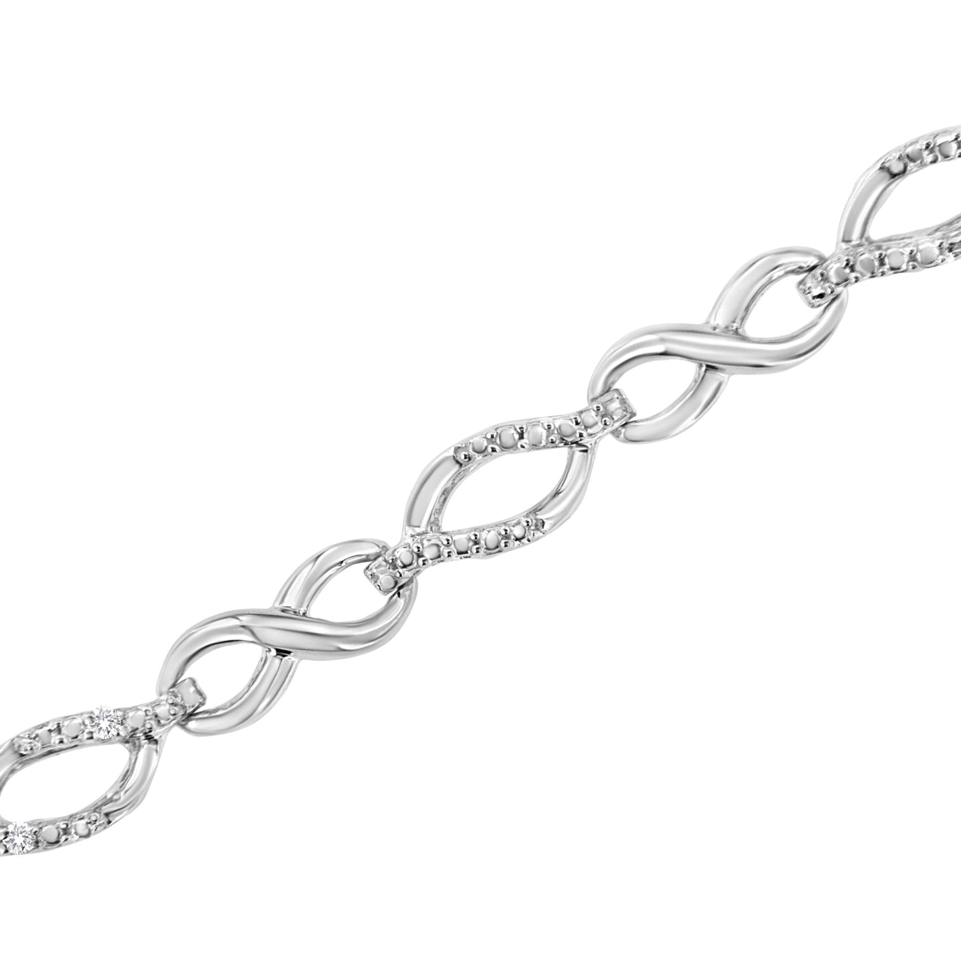 .925 Sterling Silver Diamond Accent Alternating Infinity Shape and Pear Shape Link Bracelet (I-J Color, I3 Clarity) - 7.25" Inches-2