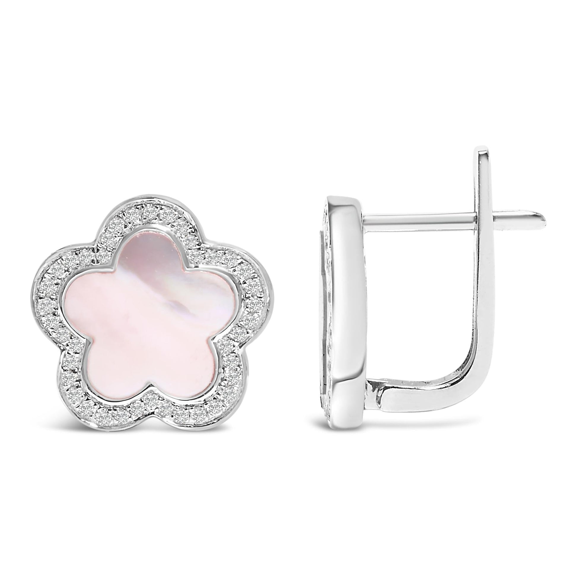 14K White Gold Mother of Pearl and 1/5 Cttw Diamond Halo Star Stud Earrings-2