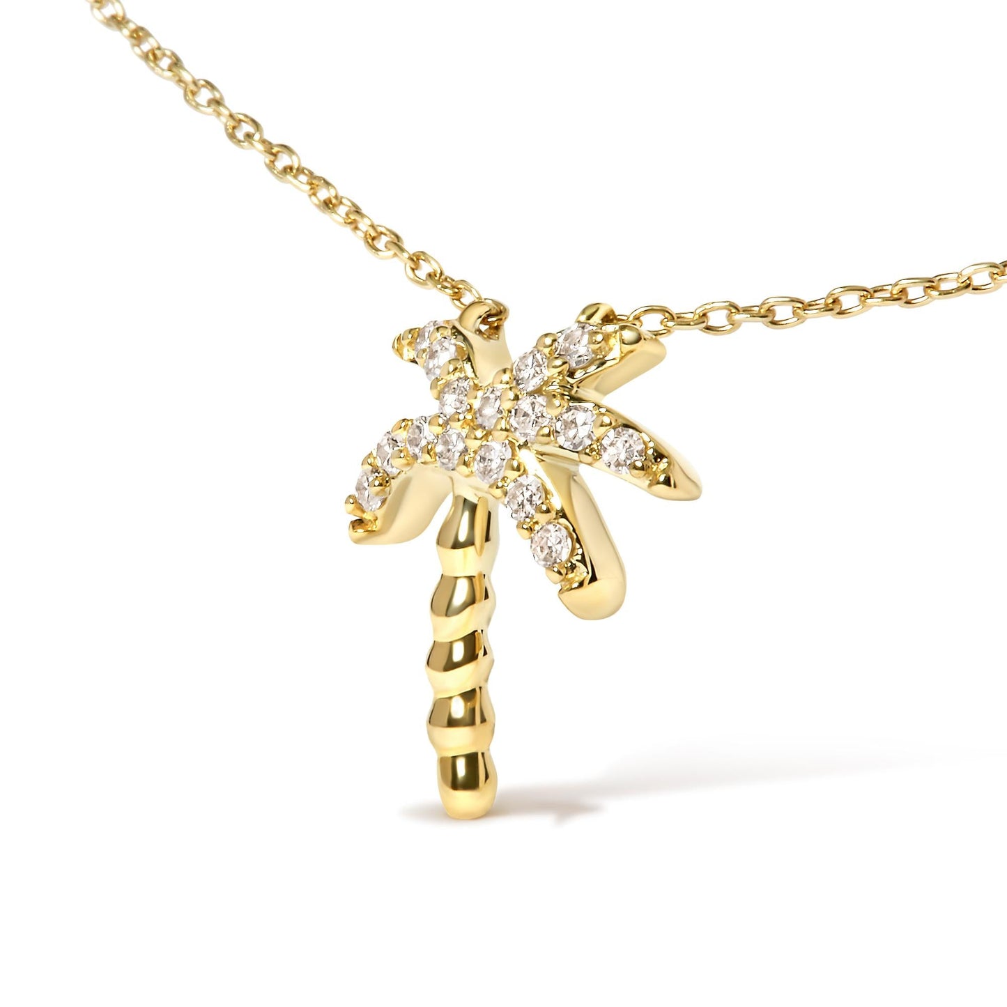 10K Yellow Gold 1/10 Cttw Round Diamond Palm Tree 18" Inch Pendant Necklace (H-I Color, I1-I2 Clarity)-2