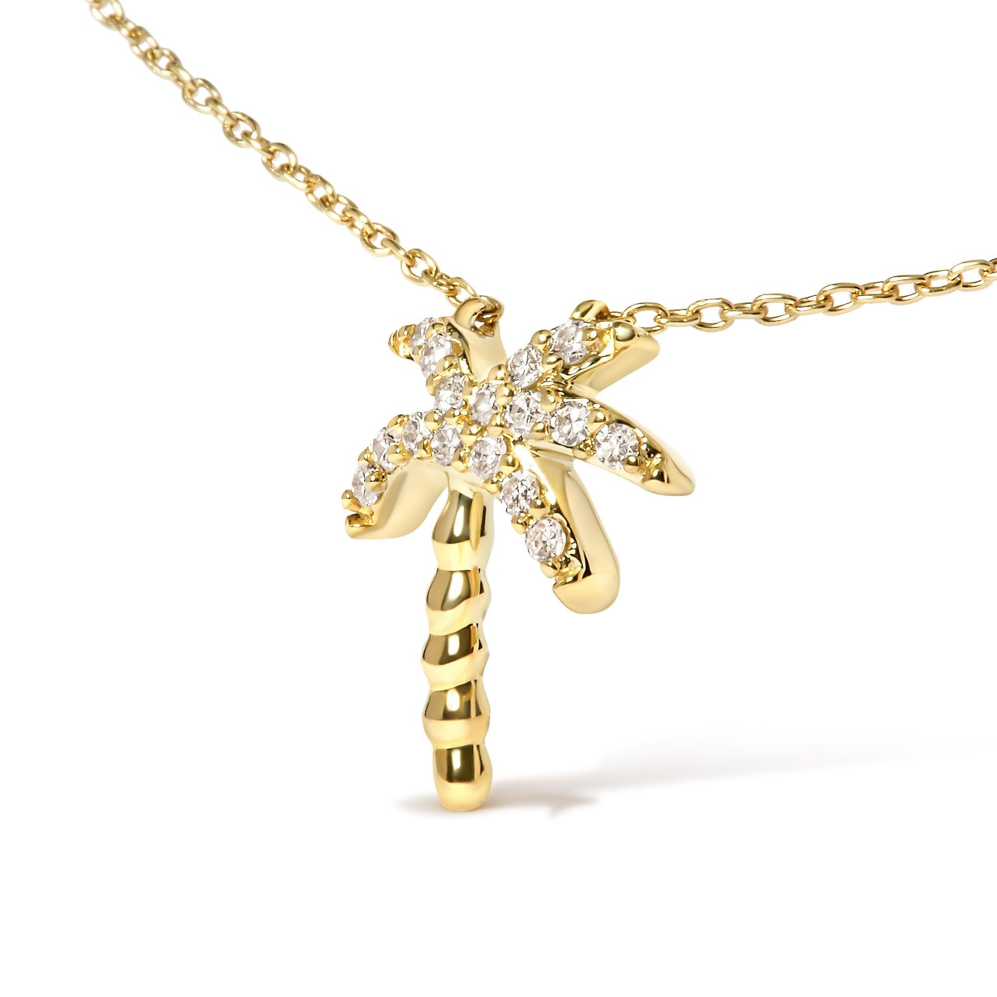 10K Yellow Gold 1/10 Cttw Round Diamond Palm Tree 18" Inch Pendant Necklace (H-I Color, I1-I2 Clarity)-2