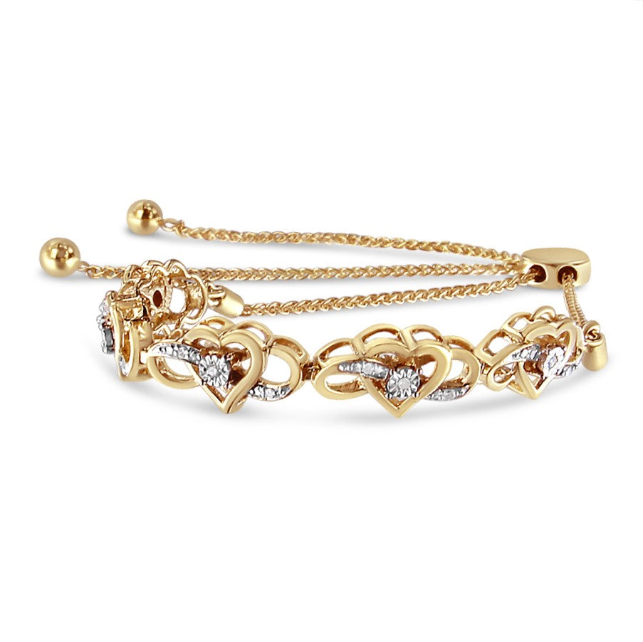 14K Yellow Gold Plated .925 Sterling Silver 1/10 Cttw Diamond Infinity Heart Shaped 4”-10” Adjustable Bolo Bracelet (H-I Color, I2-I3 Clarity)-2