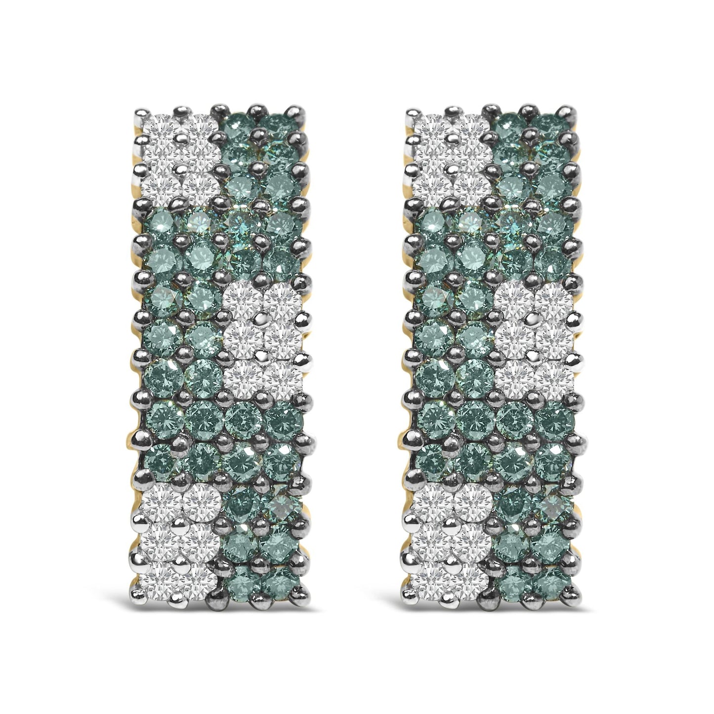 14K Yellow Gold 2.00 Cttw White and Treated Blue Diamond Four-Row Pavé Omegaback Earrings (H-I Color, SI1-SI2 Clarity)-2
