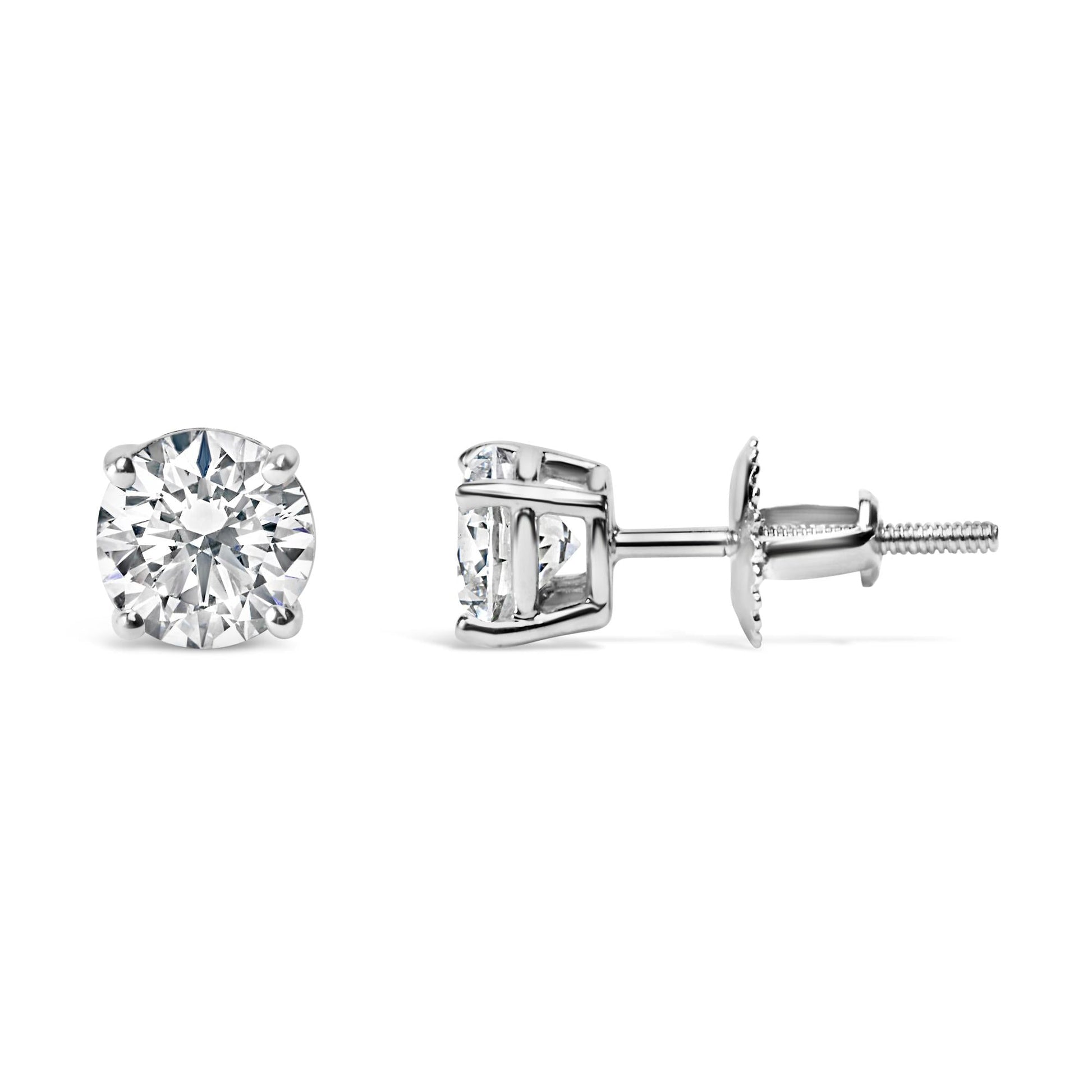 IGI Certified 14K White Gold 1 1/2 Cttw Round Diamond Solitaire Stud Earrings with Screwbacks (G-H Color, I1-I2 Clarity)-2