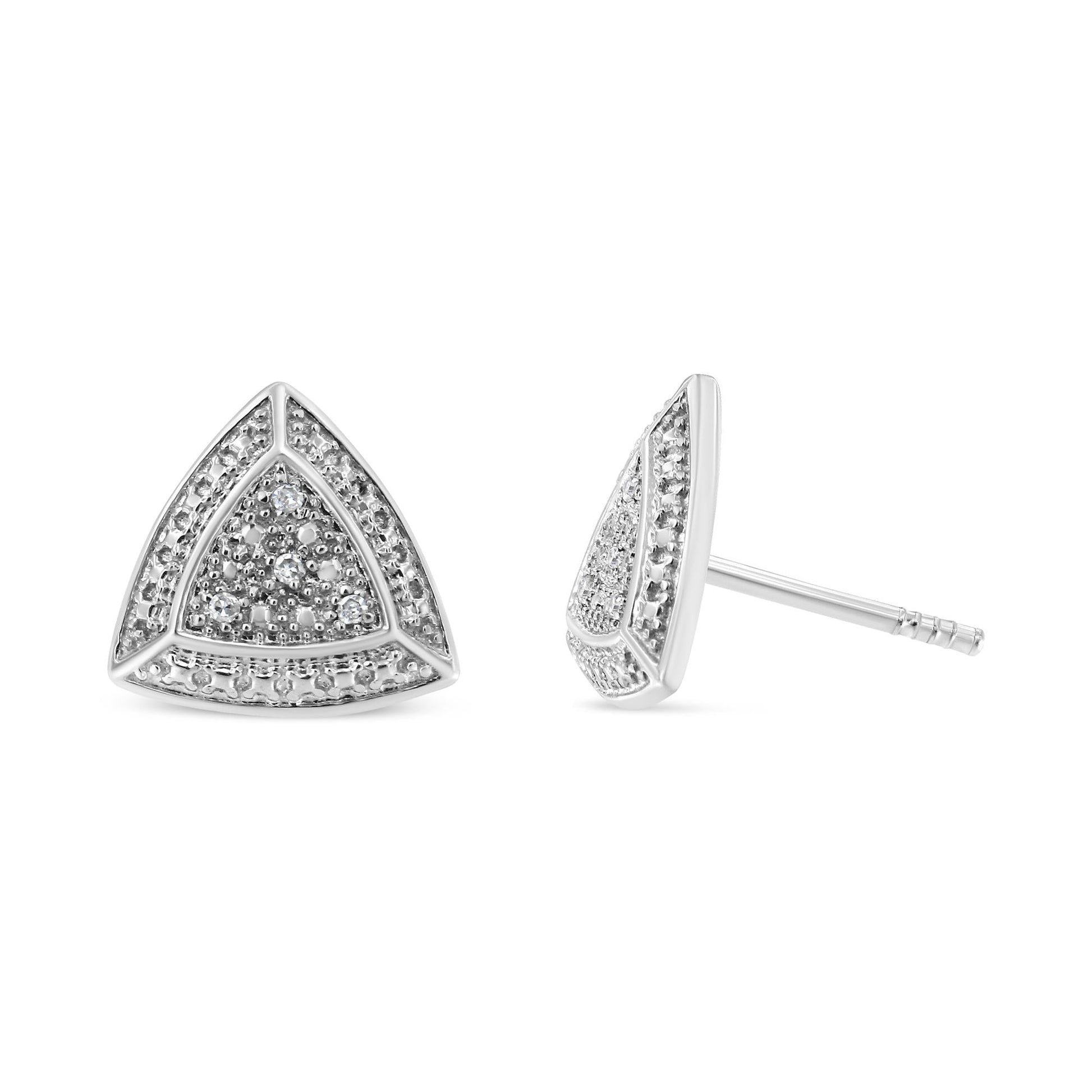 .925 Sterling Silver Diamond-Accented Trillion Shaped 4-Stone Halo-Style Stud Earrings (H-I Color, I2-I3 Clarity)-2