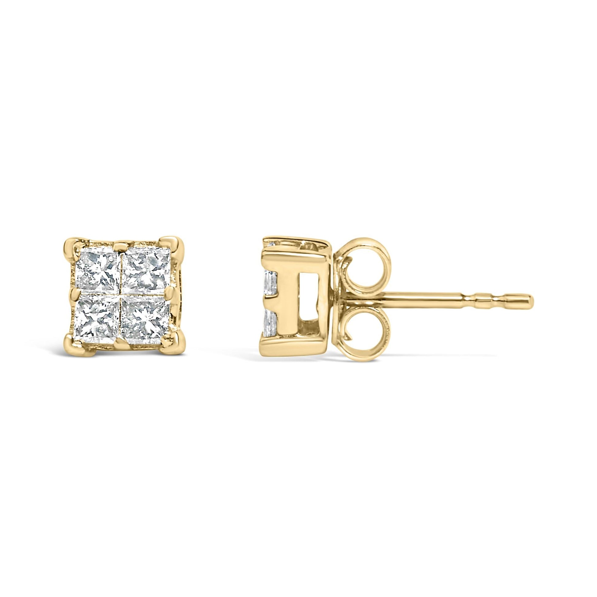 14K Yellow Gold 1/2 Cttw Invisible Set Princess Diamond Composite Square Stud Earring (K-L Color, SI1-SI2 Clarity)-2