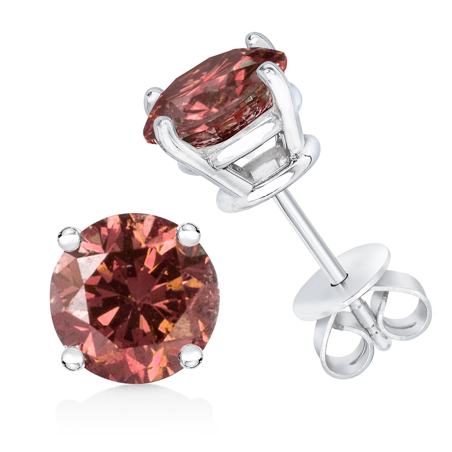 10K White Gold 1/2 Cttw Lab Created Round Brilliant Cut Pink Diamond Classic 4-Prong Solitaire Stud Earrings (Fancy Pink Color, VVS2-VS1 Clarity)-2
