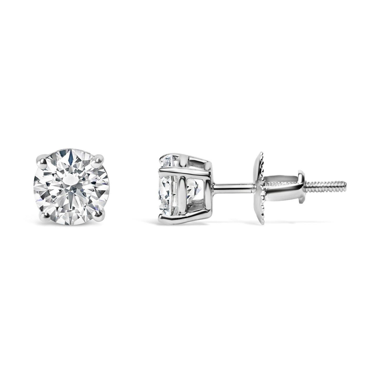 AGS Certified 14K White Gold 1.0 Cttw 4-Prong Set Brilliant Round-Cut Solitaire Diamond Push Back Stud Earrings (I-J Color, I1-I2 Clarity)-2