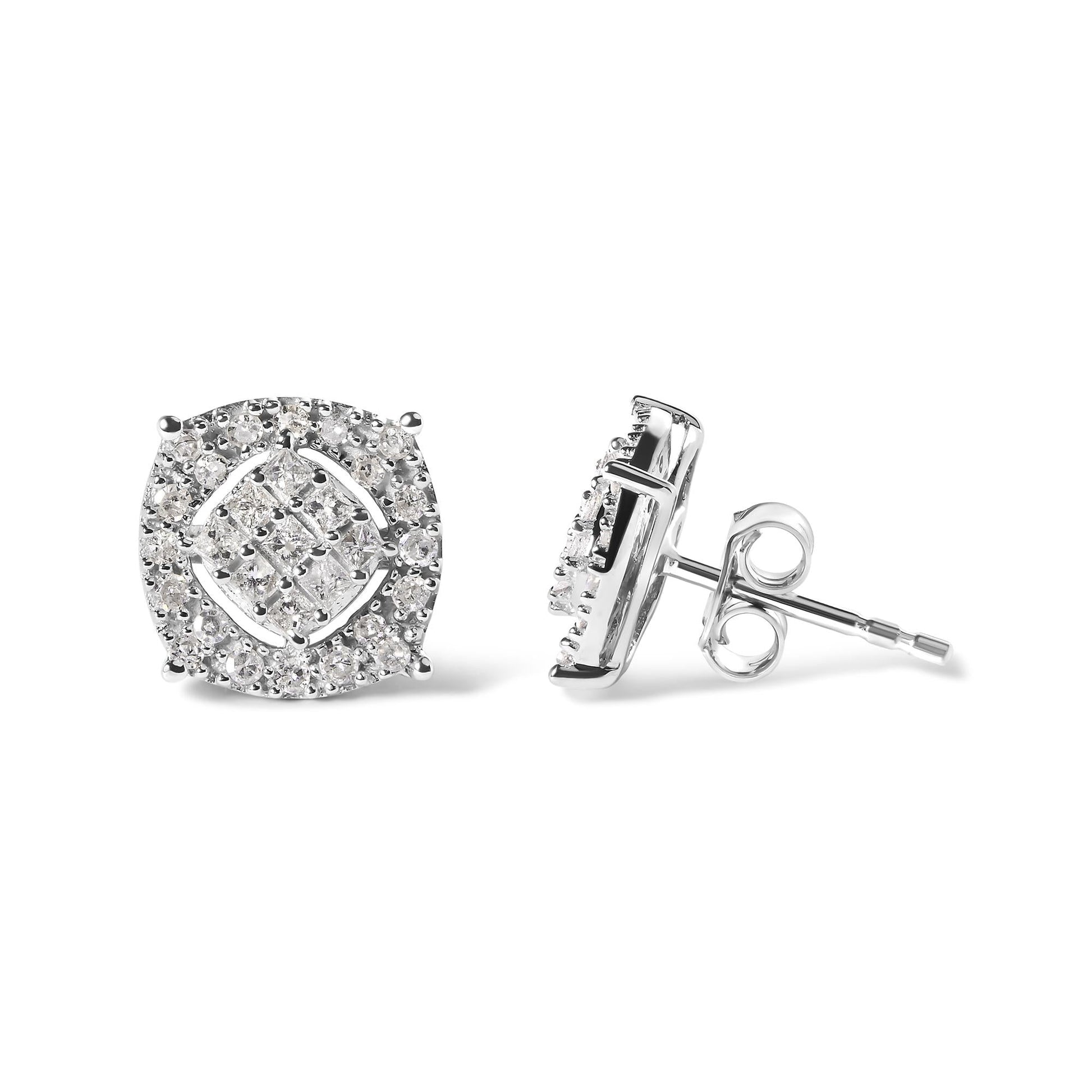 10K White Gold 1/2 Cttw Diamond Cushion Shaped Composite Stud Earrings (I-J Color, I1-I2 Clarity)-2