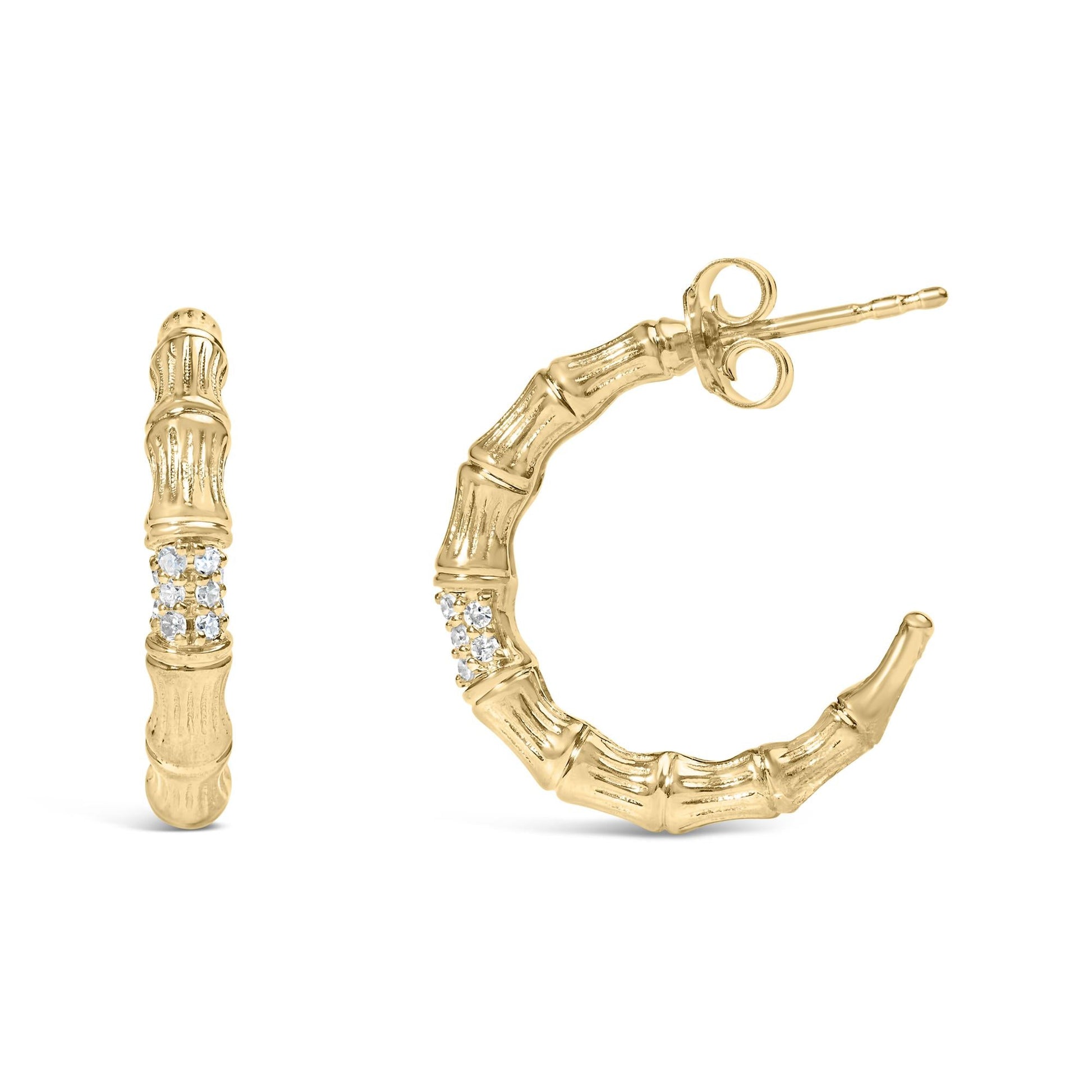 14K Yellow Gold Plated .925 Sterling Silver 1/6 Cttw Hammered J Hoop Earrings (H-I Color, I1-I2 Clarity)-2