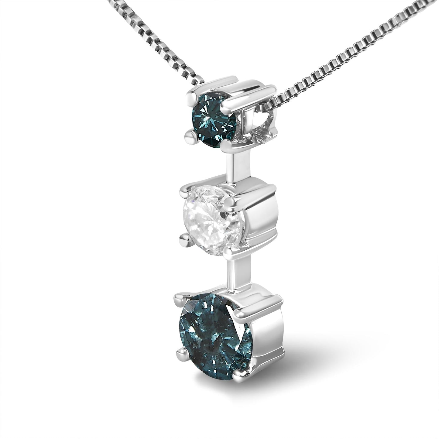 14K White Gold 1 1/2 Cttw Treated Blue and White Diamond 3-Stone 18" Pendant Necklace (Blue/H-I Color, I1-I2 Clarity)-2