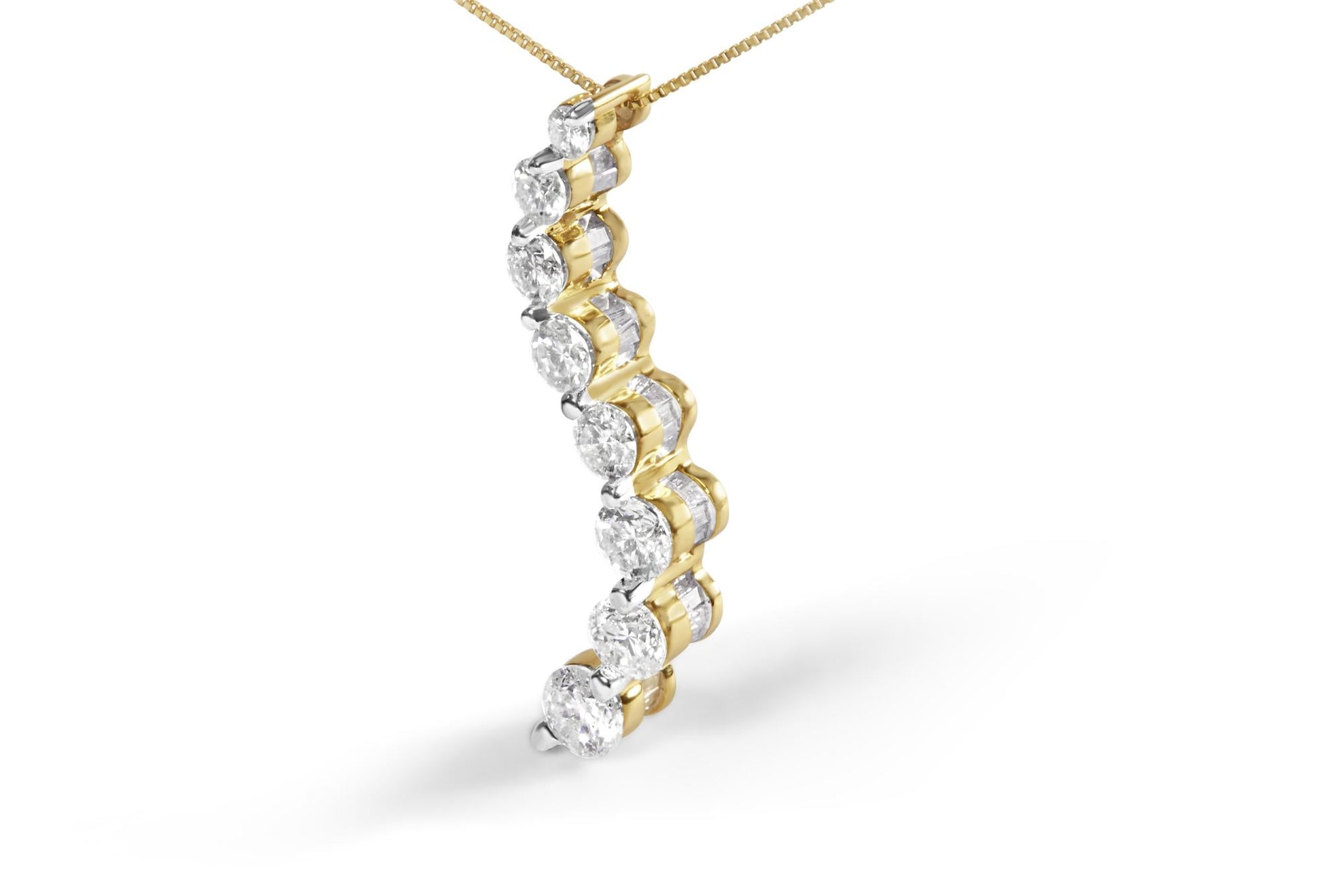 14k Yellow Gold 3.0 cttw Baguette and Brilliant Round-Cut Diamond Journey 18" Pendant Necklace (I-J Color, I2-I3 Clarity)-2
