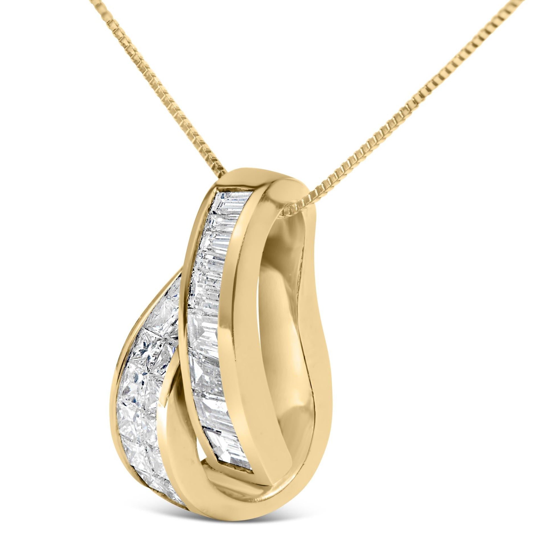 14K Yellow Gold 1 5/8 Cttw Princess and Baguette Diamond Duo Bar Pendant Necklace (G-H Color, VS2-SI1 Clarity) - 18"-2