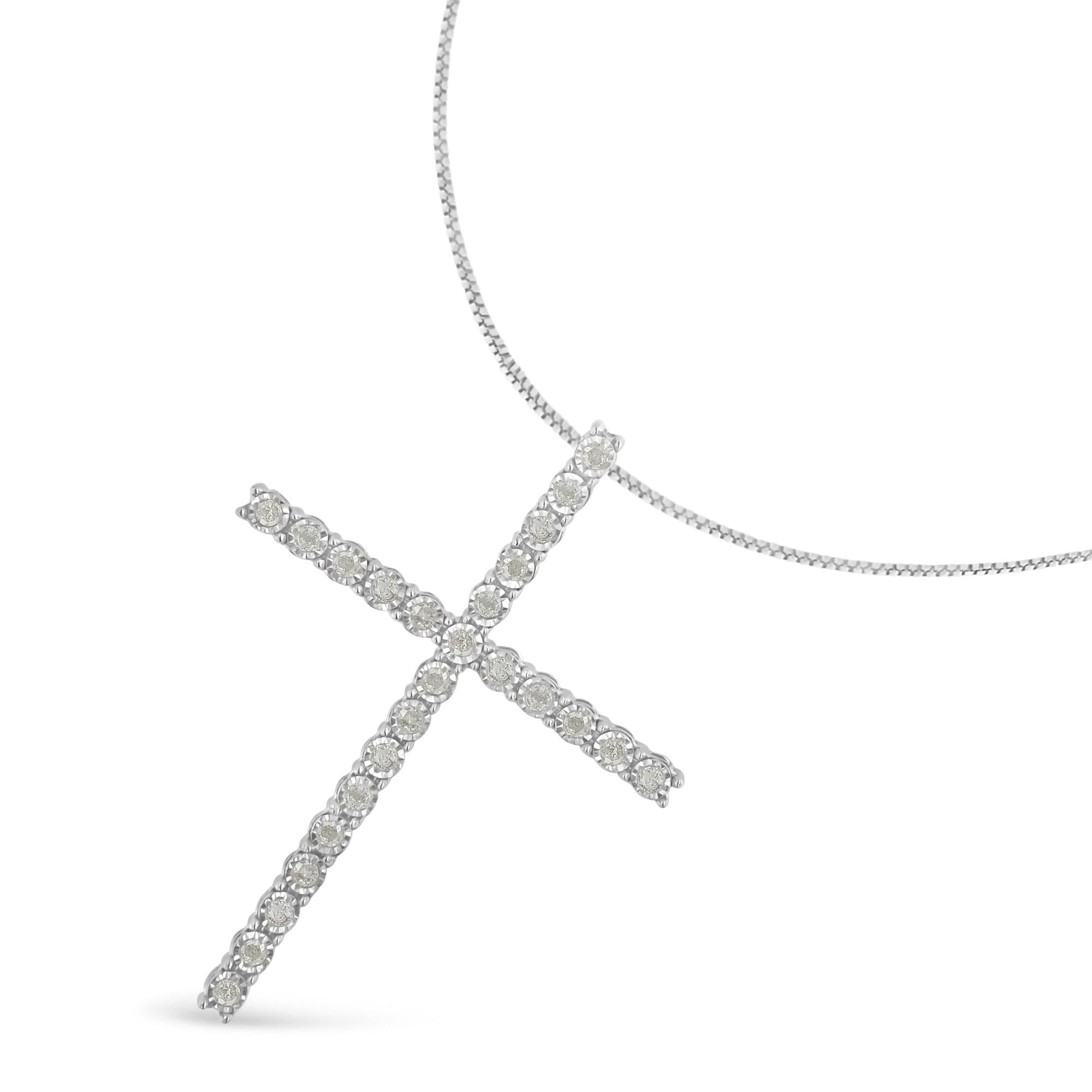 .925 Sterling Silver 1/2 Cttw Brilliant Cut Diamond Miracle-Set Cross 18" Unisex Pendant Necklace (I-J Color, I3 Clarity)-2