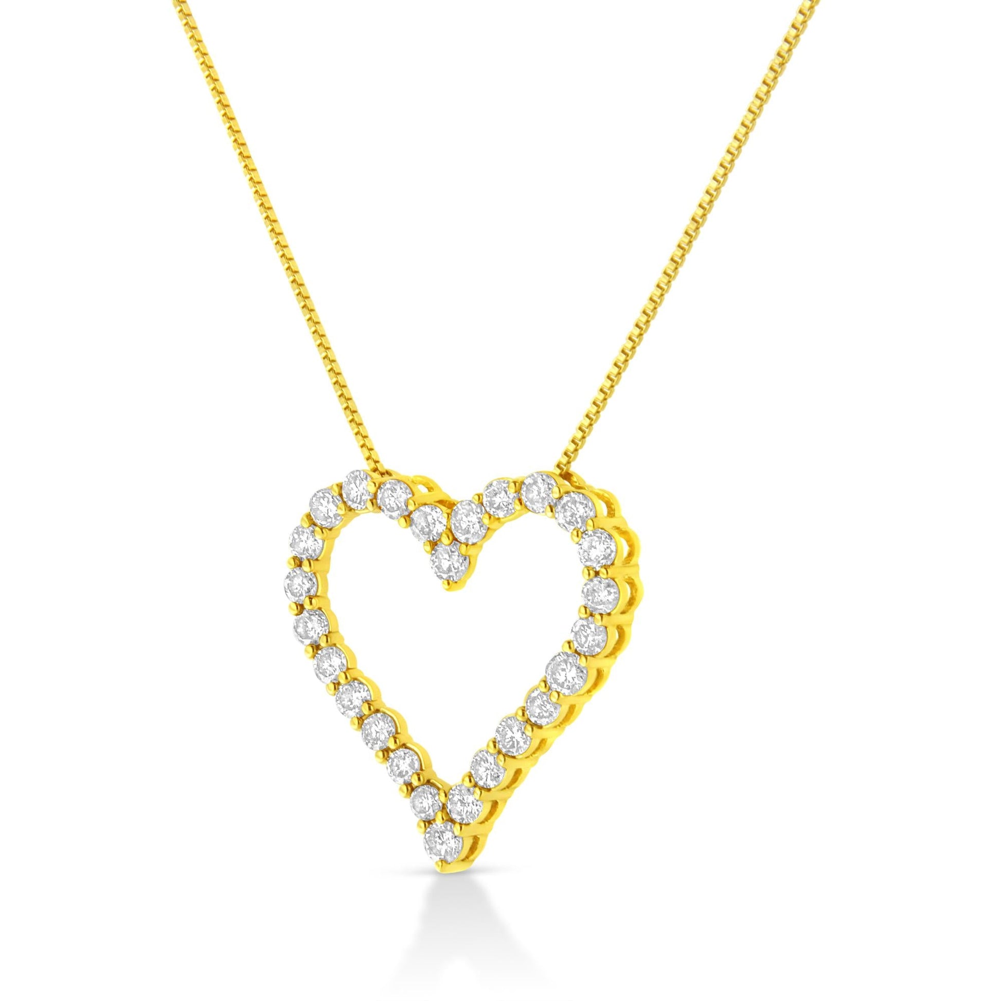 14K Yellow Gold Plated .925 Sterling Silver 2.00 Cttw Shared Prong-Set Round Brilliant-Cut Diamond Open Heart 18" Pendant Necklace (K-L Color, I2-I3 Clarity)-2