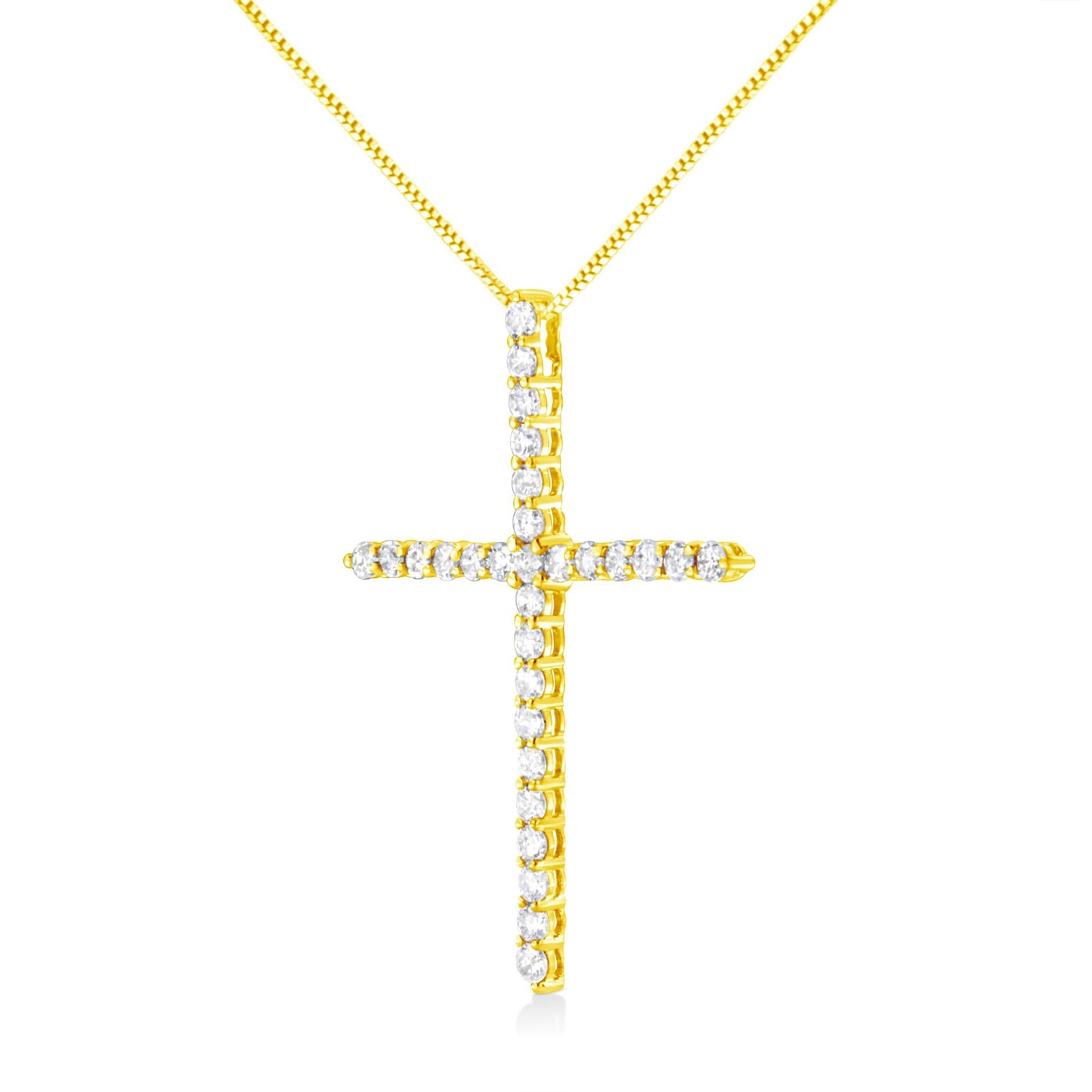 10K Yellow Gold 3.00 cttw Round-Cut Diamond Cross 18" Pendant Necklace (J-K Color, I1-I2 Clarity)-2