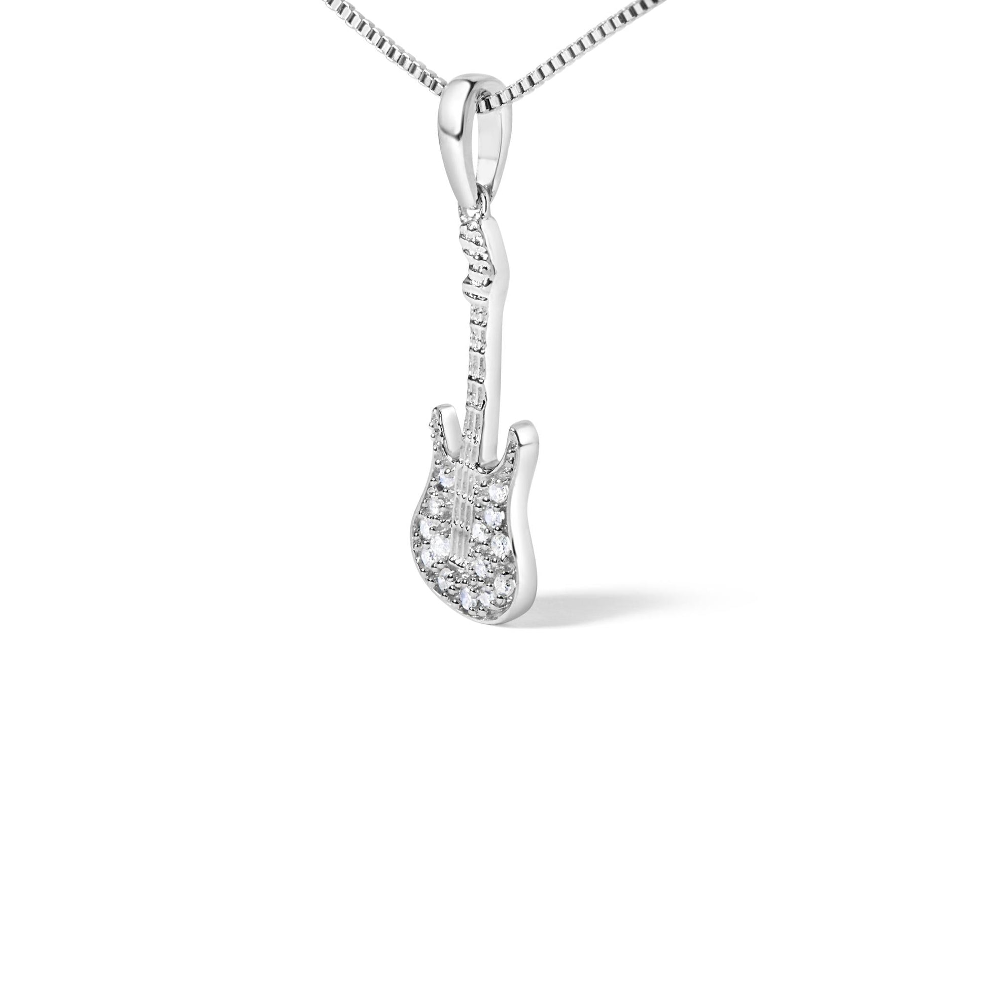 .925 Sterling Silver 1/10 Cttw Diamond Studded Guitar Pendant Necklace (I-J Color, I2-I3 Clarity) - 18" Inches-2