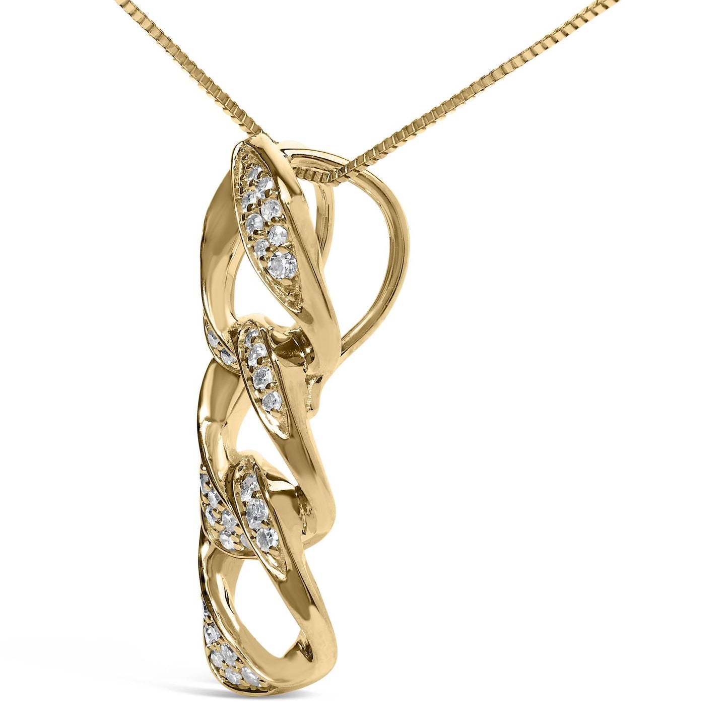 14K Yellow Gold Plated .925 Sterling Silver 1/6 Cttw Diamond Interlocking Triple Asymmetric Circle Hoop 18" Pendant Necklace (H-I Color, I1-I2 Clarity)-2