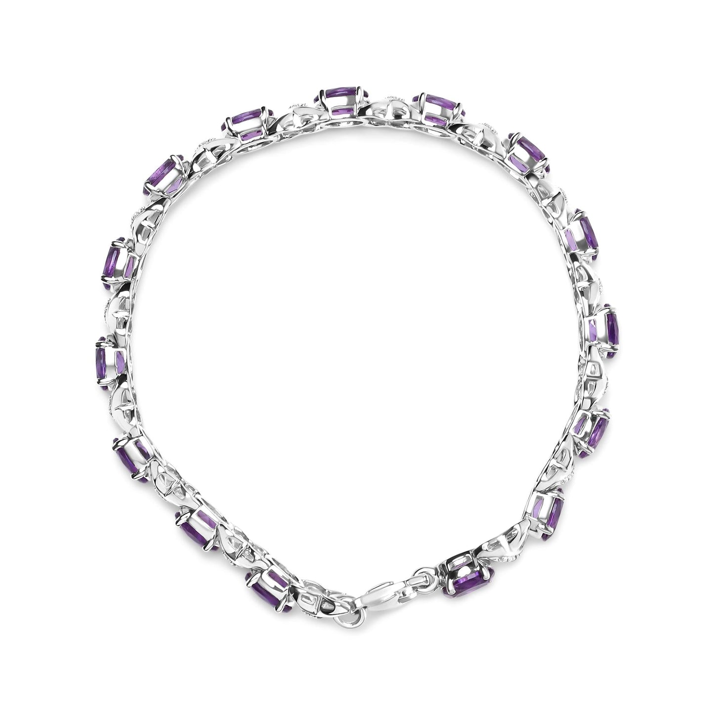 .925 Sterling Silver 7x5mm Oval Amethyst and Diamond Accent X-Link Bracelet (H-I Color, SI1-SI2 Clarity)  - Size 7"-2