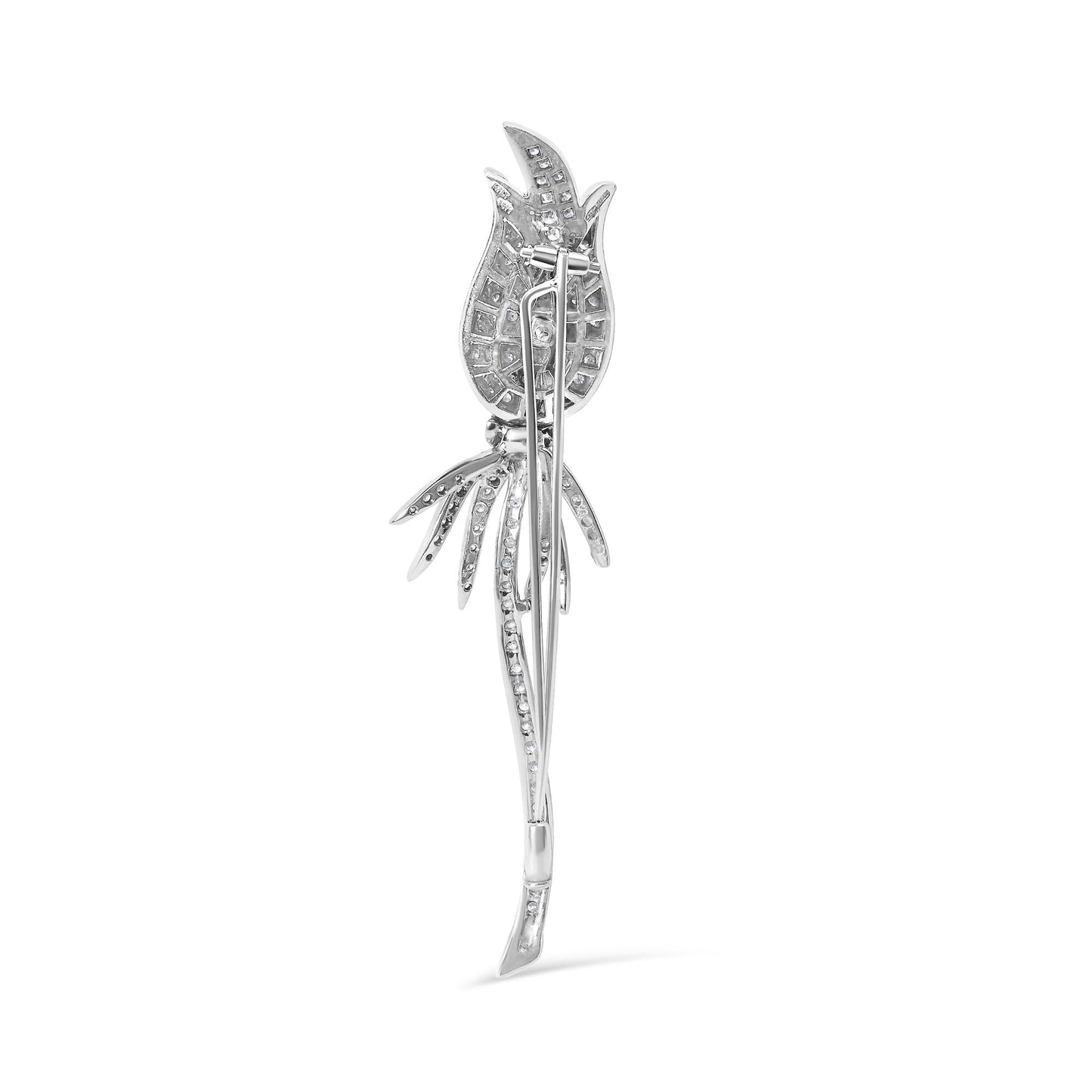 18K White Gold 1 3/5 Cttw Pave Set Diamond Tulip Brooch Pin (H-I Color, VS1-VS2 Clarity)-2