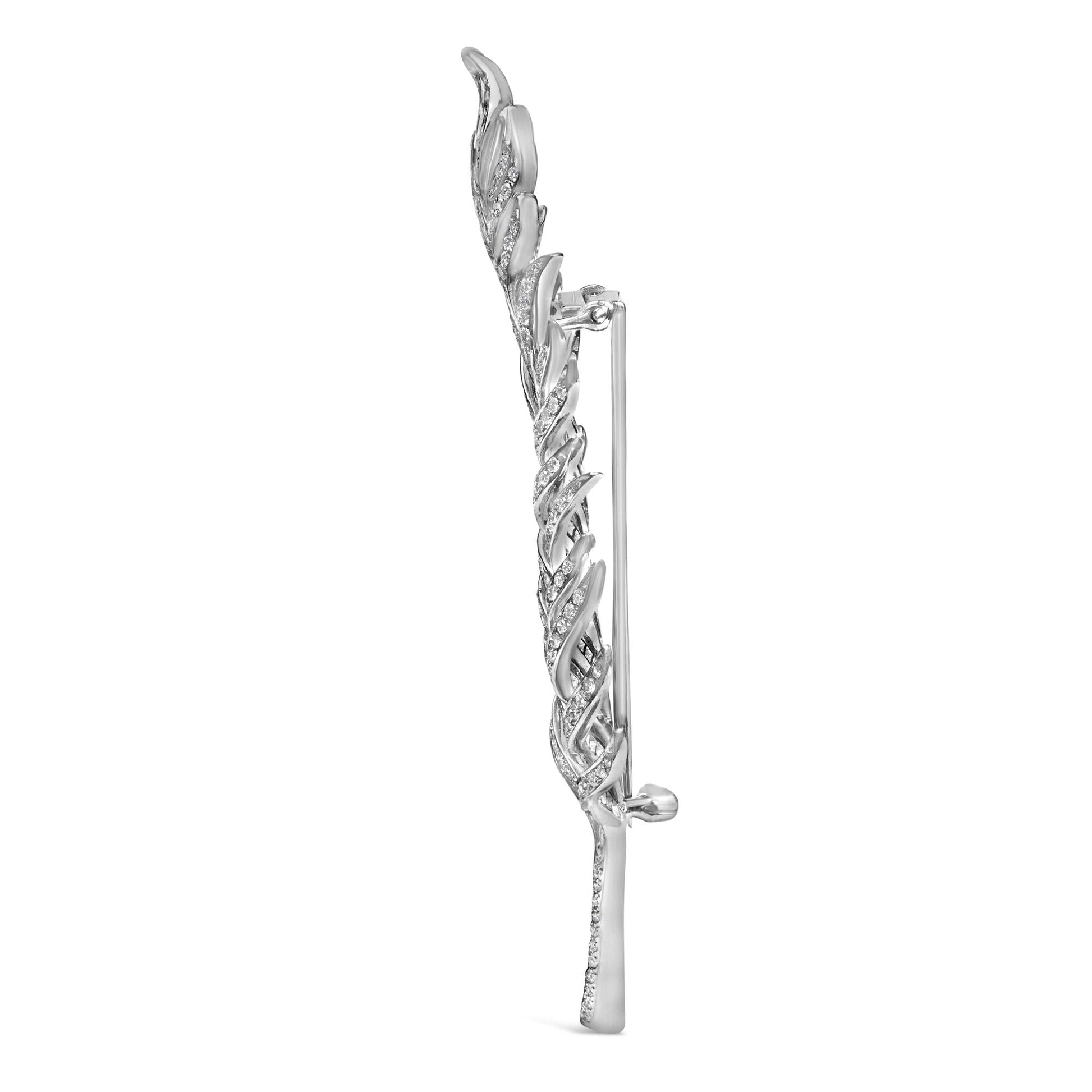 18K White Gold 2 7/8 Cttw Diamond Feather Brooch Pin (G-H Color, VS1-VS2 Clarity)-2