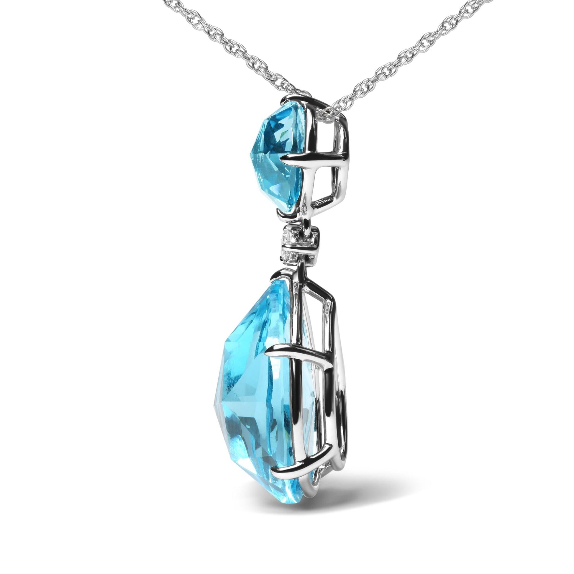 18K White Gold Diamond Accent and Round London Blue Topaz and Pear Cut Sky Blue Topaz Dangle Drop 18" Pendant Necklace (G-H Color, SI1-SI2 Clarity)-2