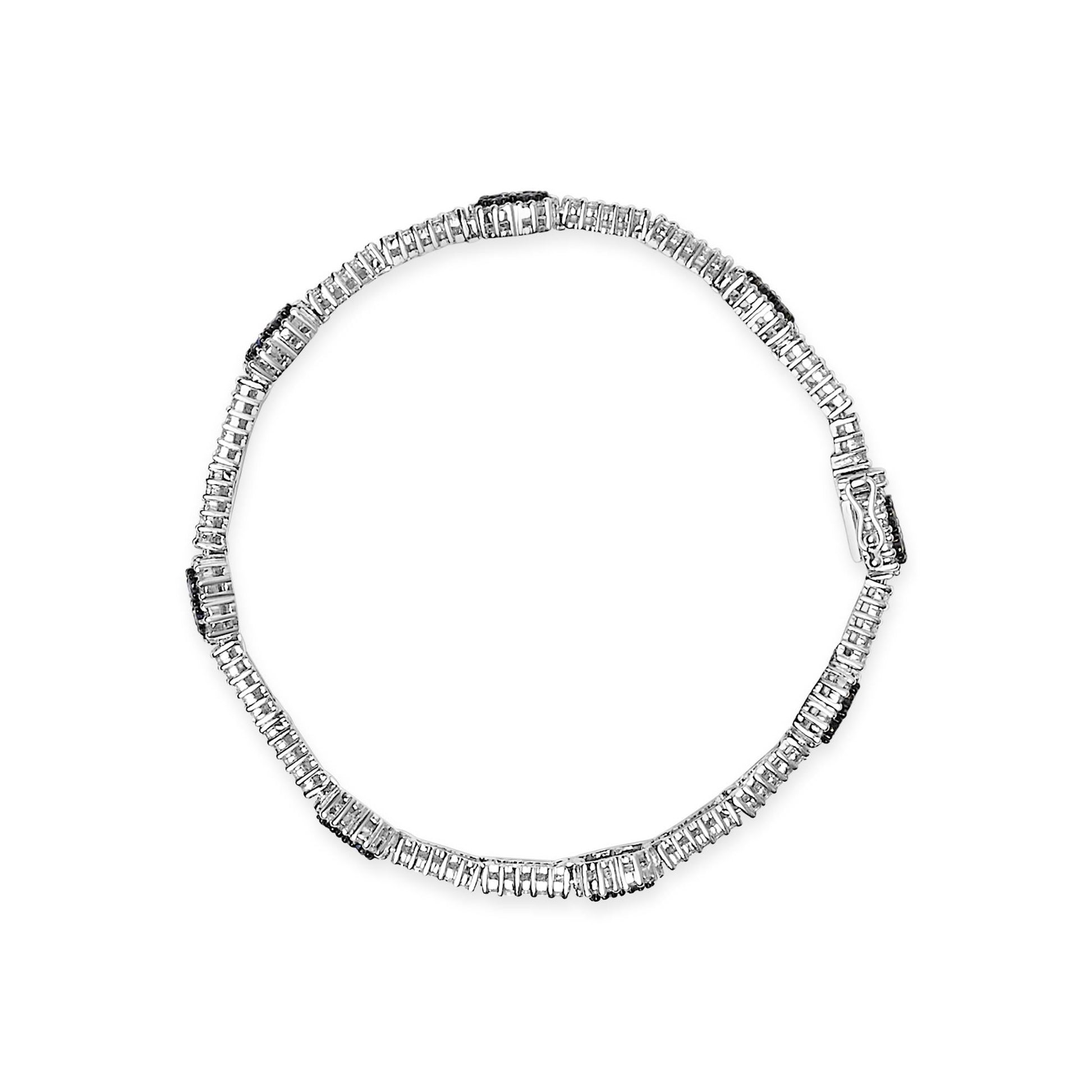 18K White Gold 2 3/4 Cttw Diamond and 3x3MM Sapphire Double Row Link Bracelet (G-H Color, VS1-VS2 Clarity) - 7" Inches-2