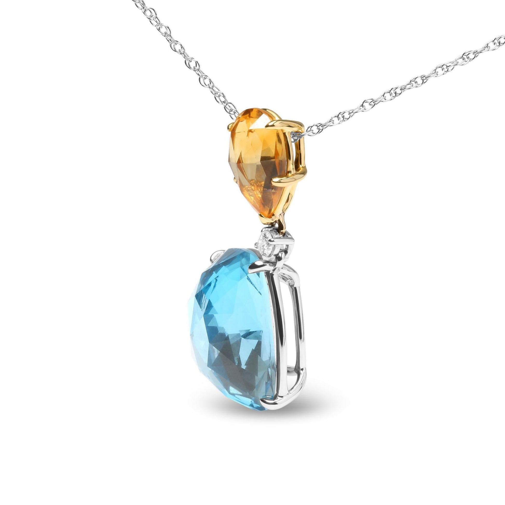 18K White and Yellow Gold Diamond Accent and Yellow Citrine and Sky Blue Topaz Gemstone Dangle Drop 18" Pendant Necklace (G-H Color, SI1-SI2 Clarity)-2