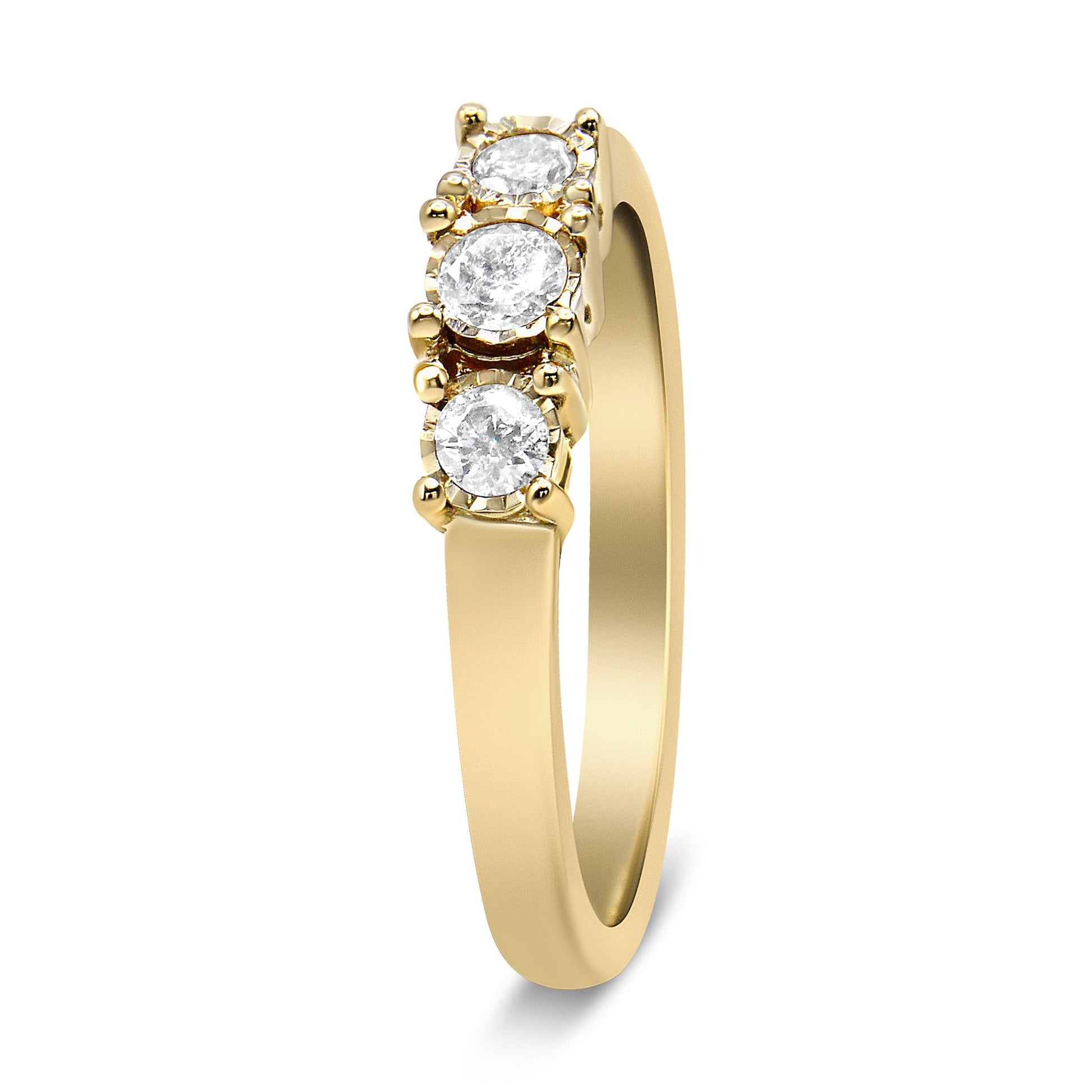 14K Yellow Gold Plated .925 Sterling Silver 1/4 Cttw Diamond 3 Stone Illusion Plate Ring (J-K Color, I1-I2 Clarity)-3