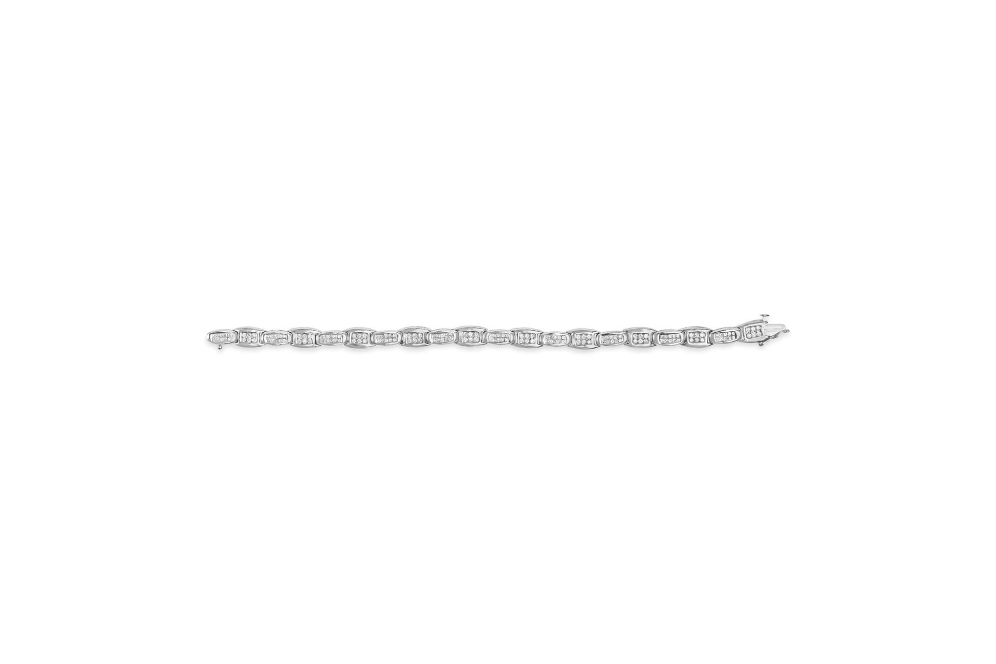 14K White Gold 2-1/2 Cttw Round-Brilliant & Baguette Cut Diamond 7" Alternating Flared Links Tennis Bracelet (H-I Color, SI1-SI2 Clarity)-3