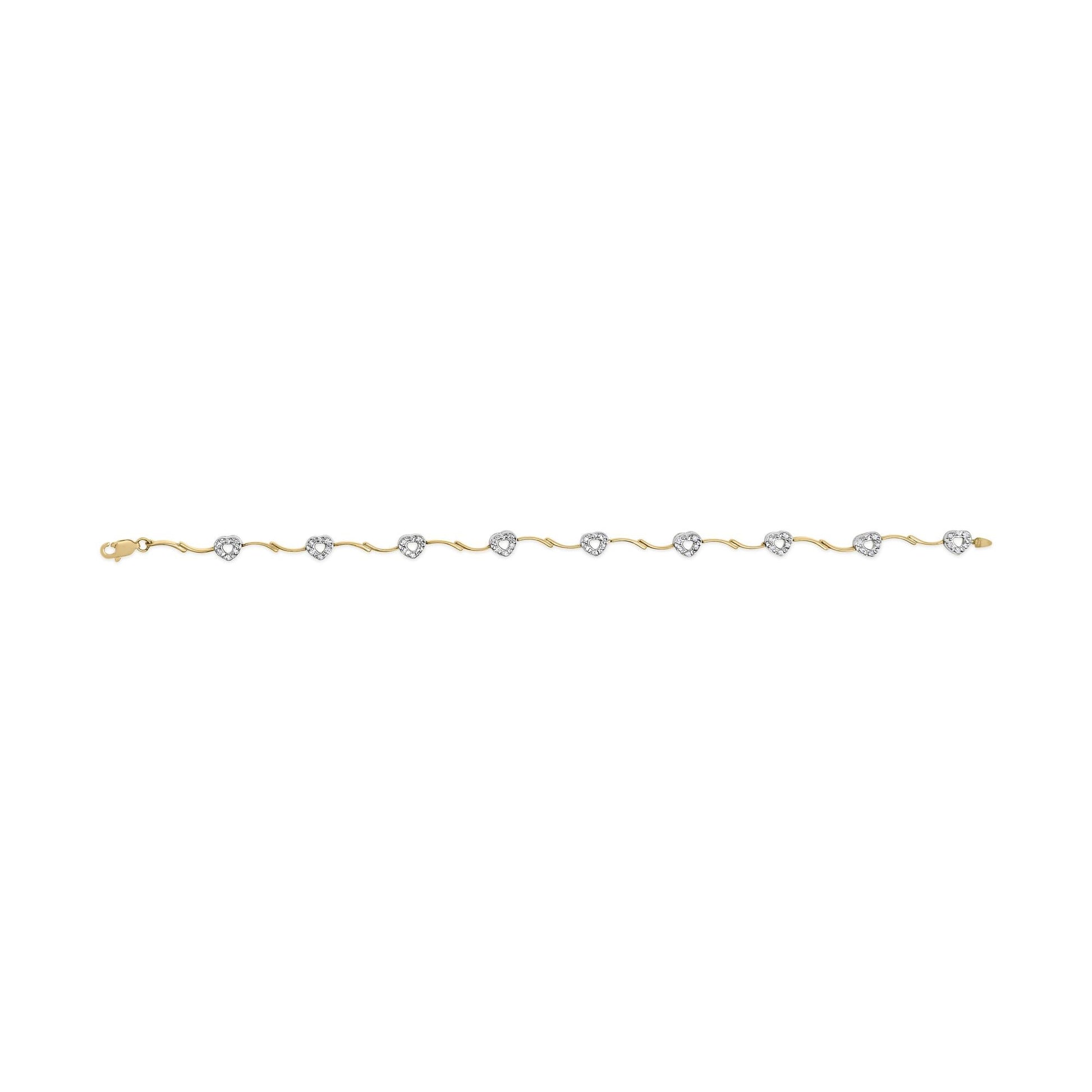 10k Two-Tone Gold 1/3 Cttw Diamond Pave Set Heart S-Link 7.25" Bracelet (I-J Color, I2-I3 Clarity)-3