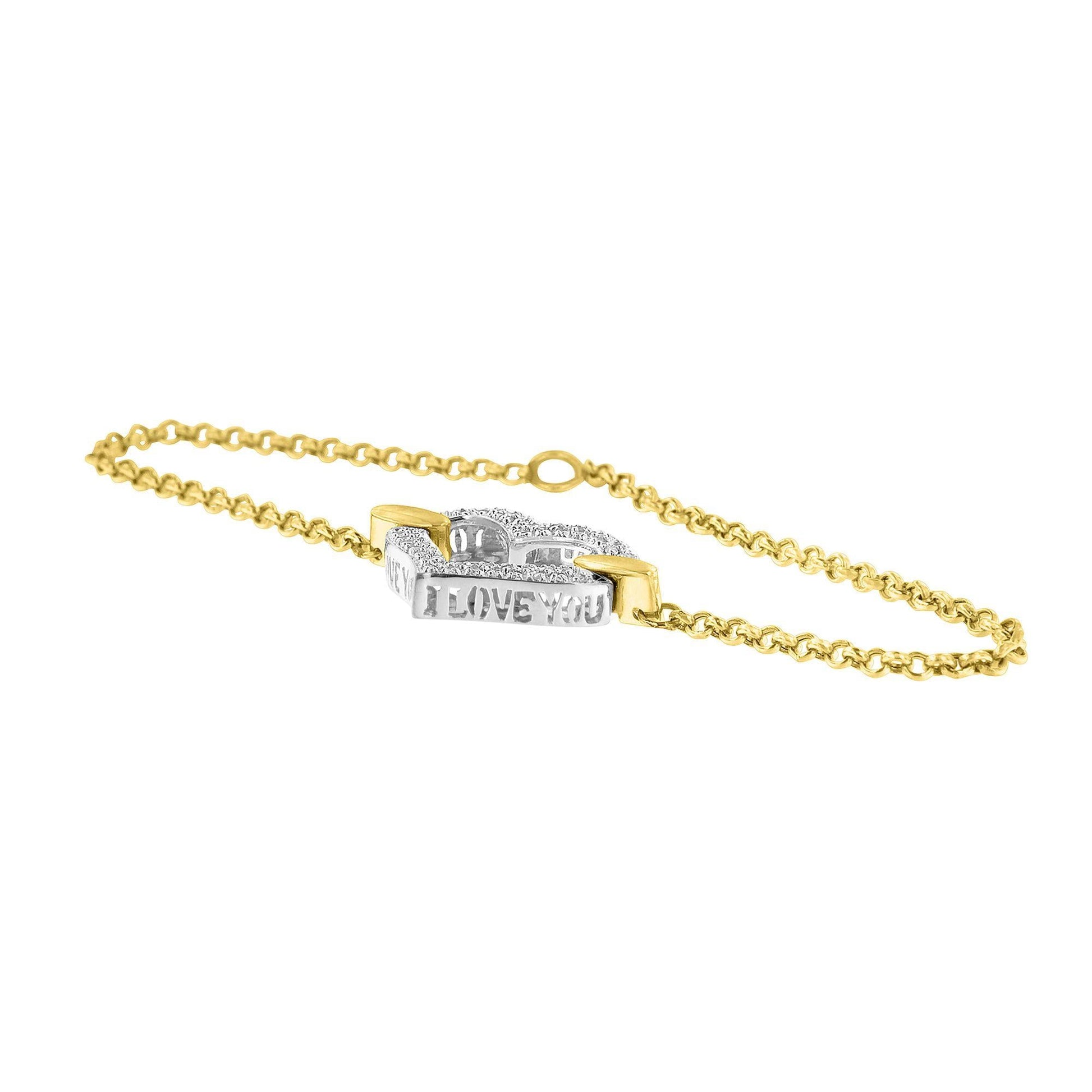10K Two Tone Gold 1/4 Cttw Diamond Encrusted Heart Charm 7" Bracelet (H-I Color, I1-I2 Clarity)-3