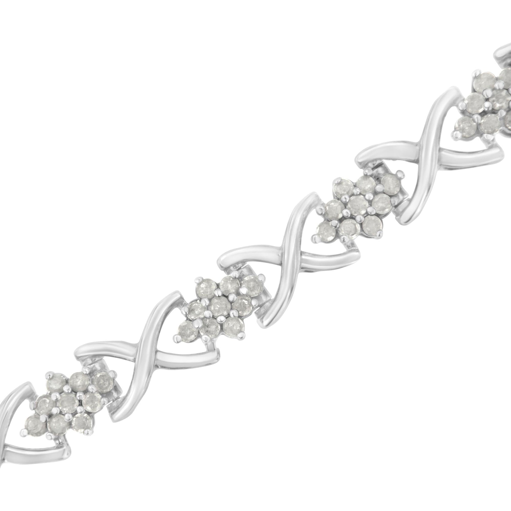 .925 Sterling Silver 2-1/4 Cttw Diamond 7” Cluster X Link Bracelet (I-J Color, I3 Clarity)-3