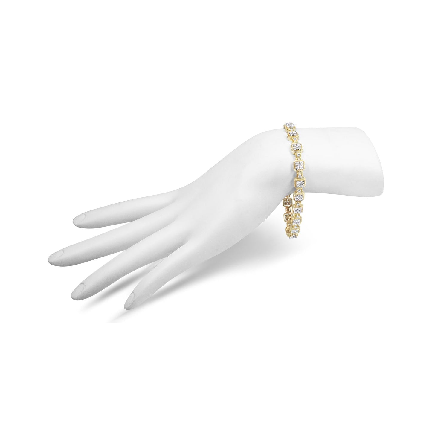 10K Yellow Gold 2.0 Cttw Diamond Square Link Bracelet (J-K Color, I2-I3 Clarity) - Size 7.25"-3