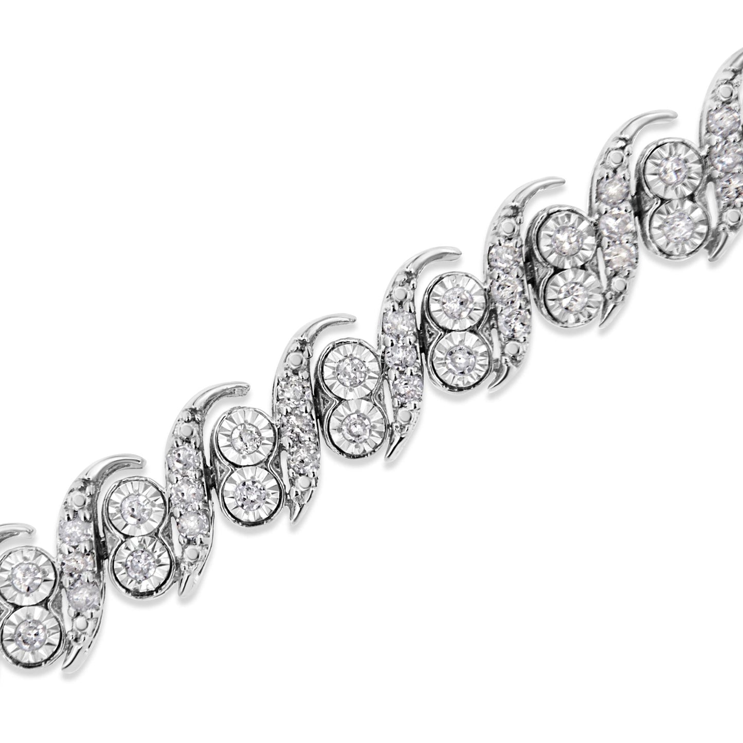 .925 Sterling Silver 2.0 Cttw Round-Cut Diamond "S" Link Bracelet (I-J Color, I3 Clarity) - 7.25"-3