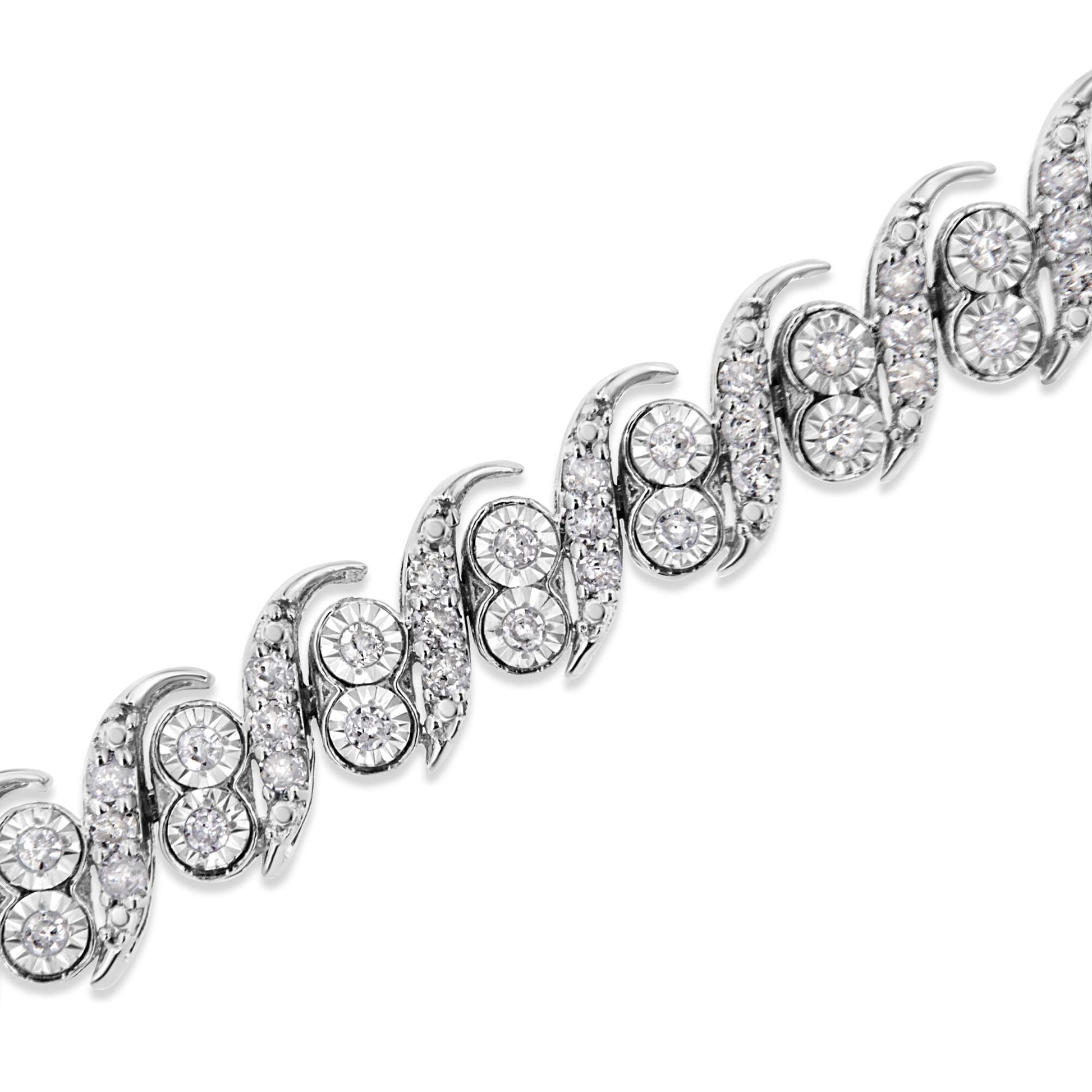 .925 Sterling Silver 2.0 Cttw Round-Cut Diamond "S" Link Bracelet (I-J Color, I3 Clarity) - 7.25"-3