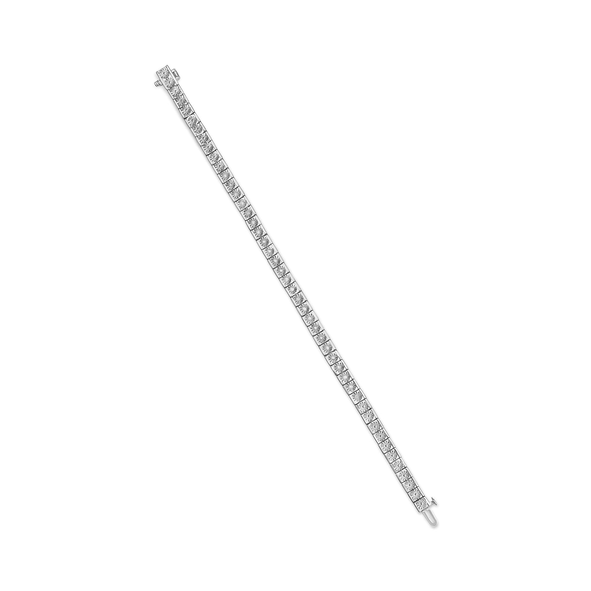 .925 Sterling Silver 1/4 Cttw Miracle Set Diamond and Bead Link 7.25" Tennis Bracelet (I-J Color, I2-I3 Clarity)-3