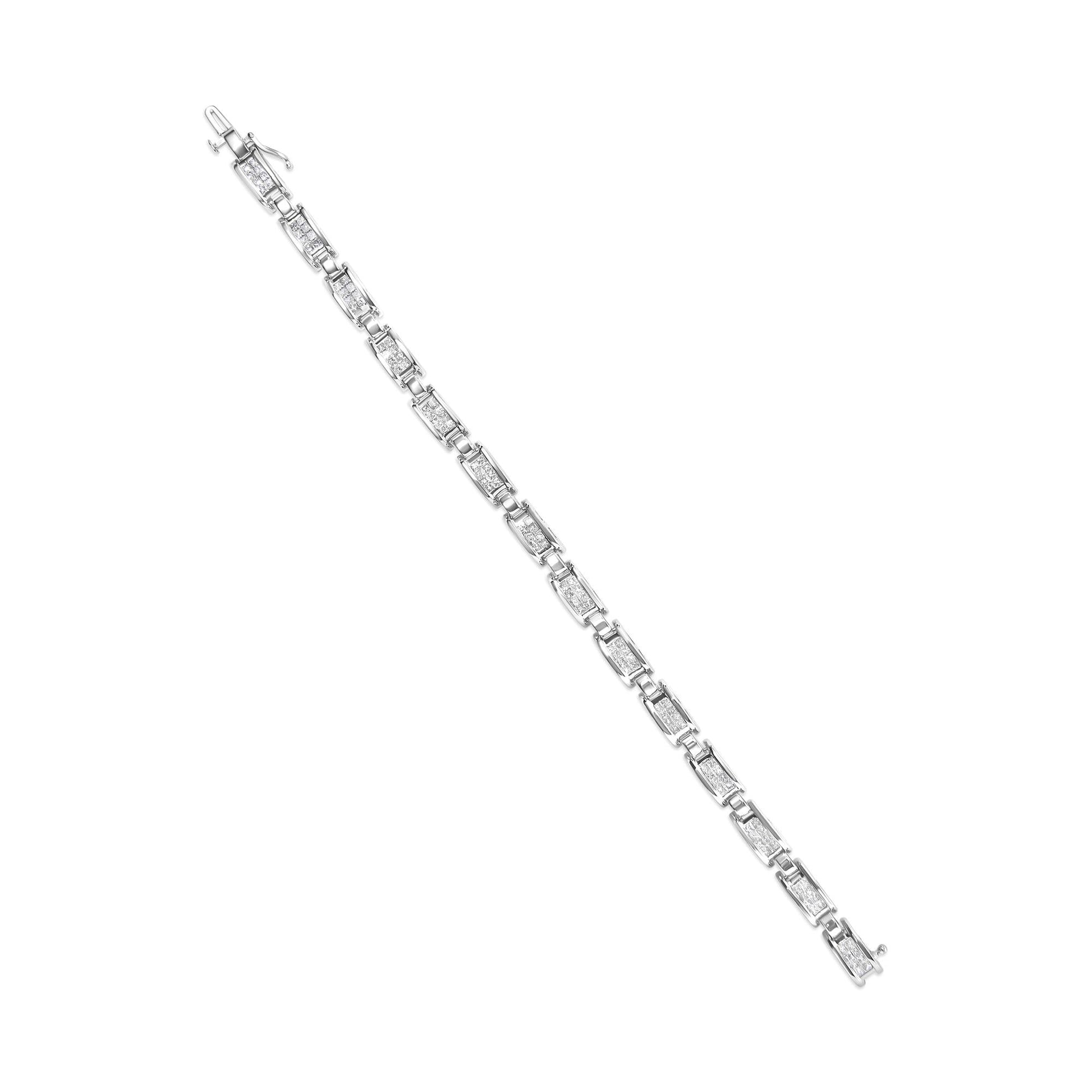 14K White Gold 3.0 Cttw Invisible Set Princess Cut Diamond Link and Buckle 7.25" Tennis Bracelet (I-J Color, I1-I2 Clarity)-3