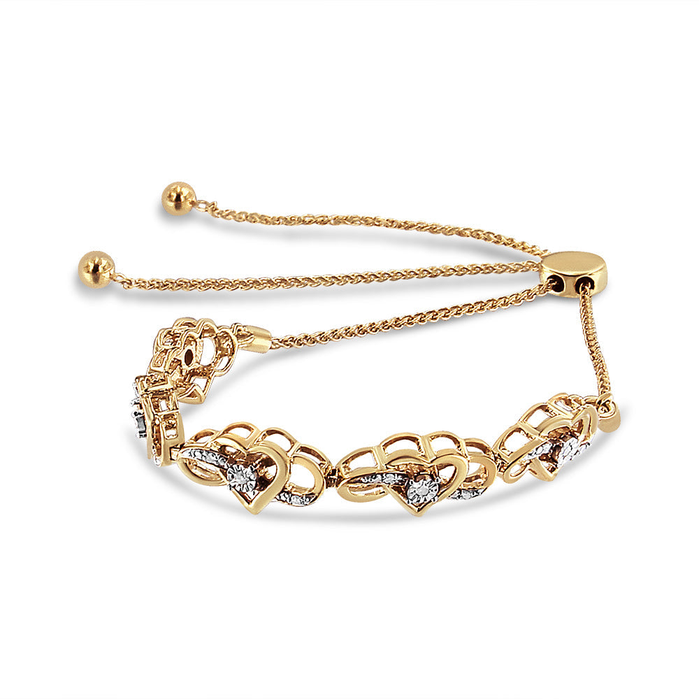 14K Yellow Gold Plated .925 Sterling Silver 1/10 Cttw Diamond Infinity Heart Shaped 4”-10” Adjustable Bolo Bracelet (H-I Color, I2-I3 Clarity)-3