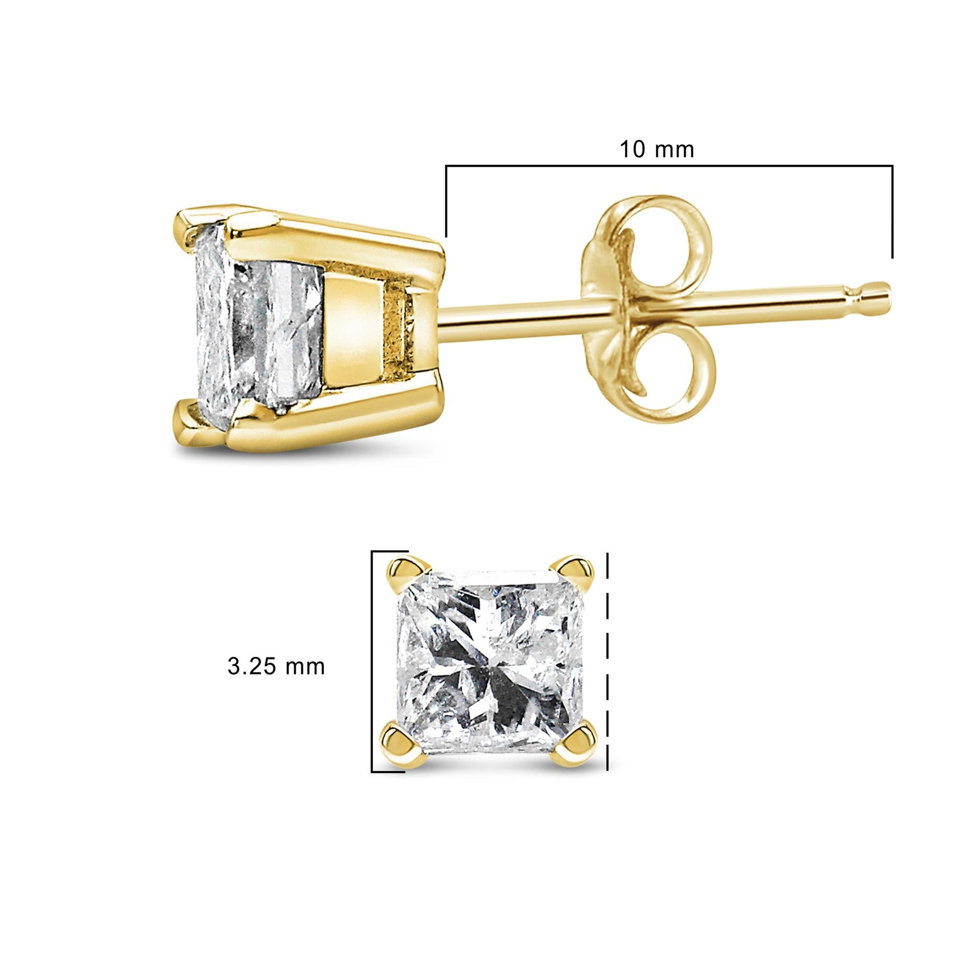 IGI Certified 14k Yellow Gold 1/2 cttw 4-Prong Set Princess-Cut Solitaire Diamond Push Back Stud Earrings (M-N Color, SI2-I1 Clarity)-3