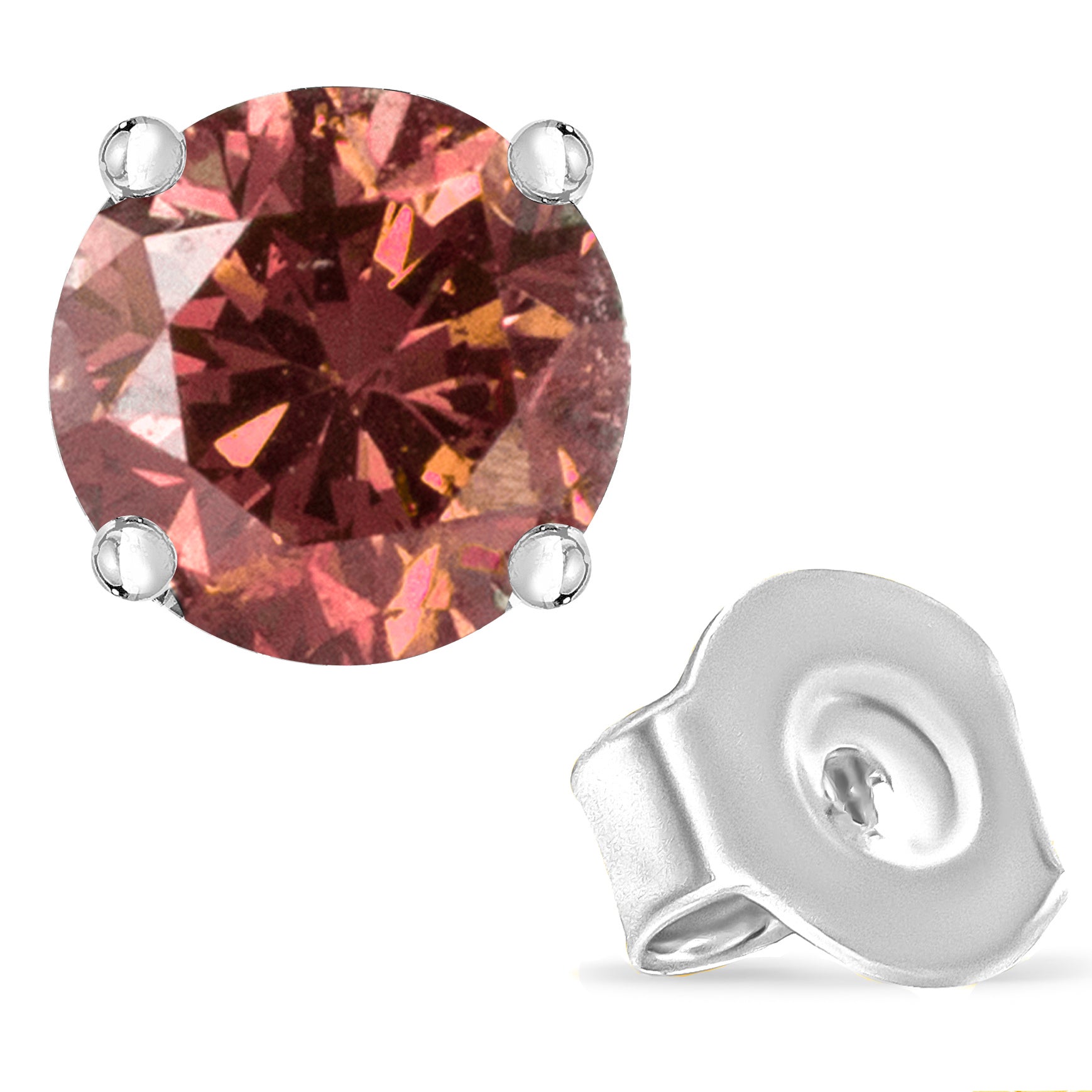 10K White Gold 1/2 Cttw Lab Created Round Brilliant Cut Pink Diamond Classic 4-Prong Solitaire Stud Earrings (Fancy Pink Color, VVS2-VS1 Clarity)-3