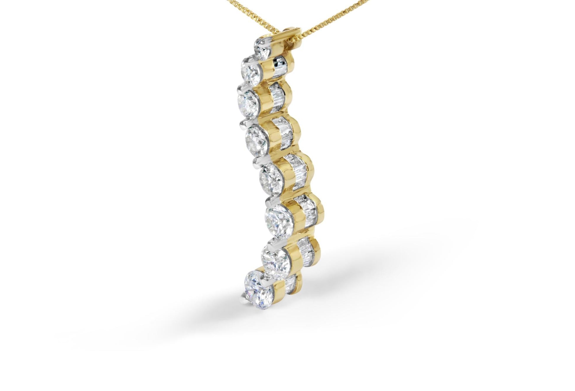 14k Yellow Gold 3.0 cttw Baguette and Brilliant Round-Cut Diamond Journey 18" Pendant Necklace (I-J Color, I2-I3 Clarity)-3