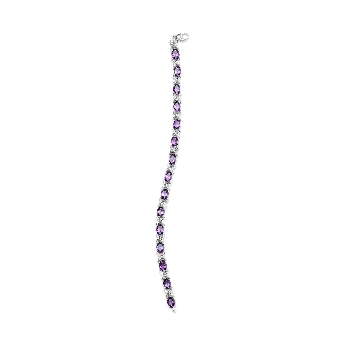 .925 Sterling Silver 7x5mm Oval Amethyst and Diamond Accent X-Link Bracelet (H-I Color, SI1-SI2 Clarity)  - Size 7"-3