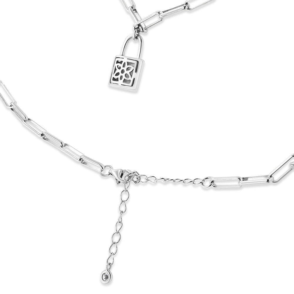 .925 Sterling Silver 1/10 Cttw Round Diamond Lock Pendant Paperclip Chin Necklace (H-I Color, SI1-SI2 Clarity)-3