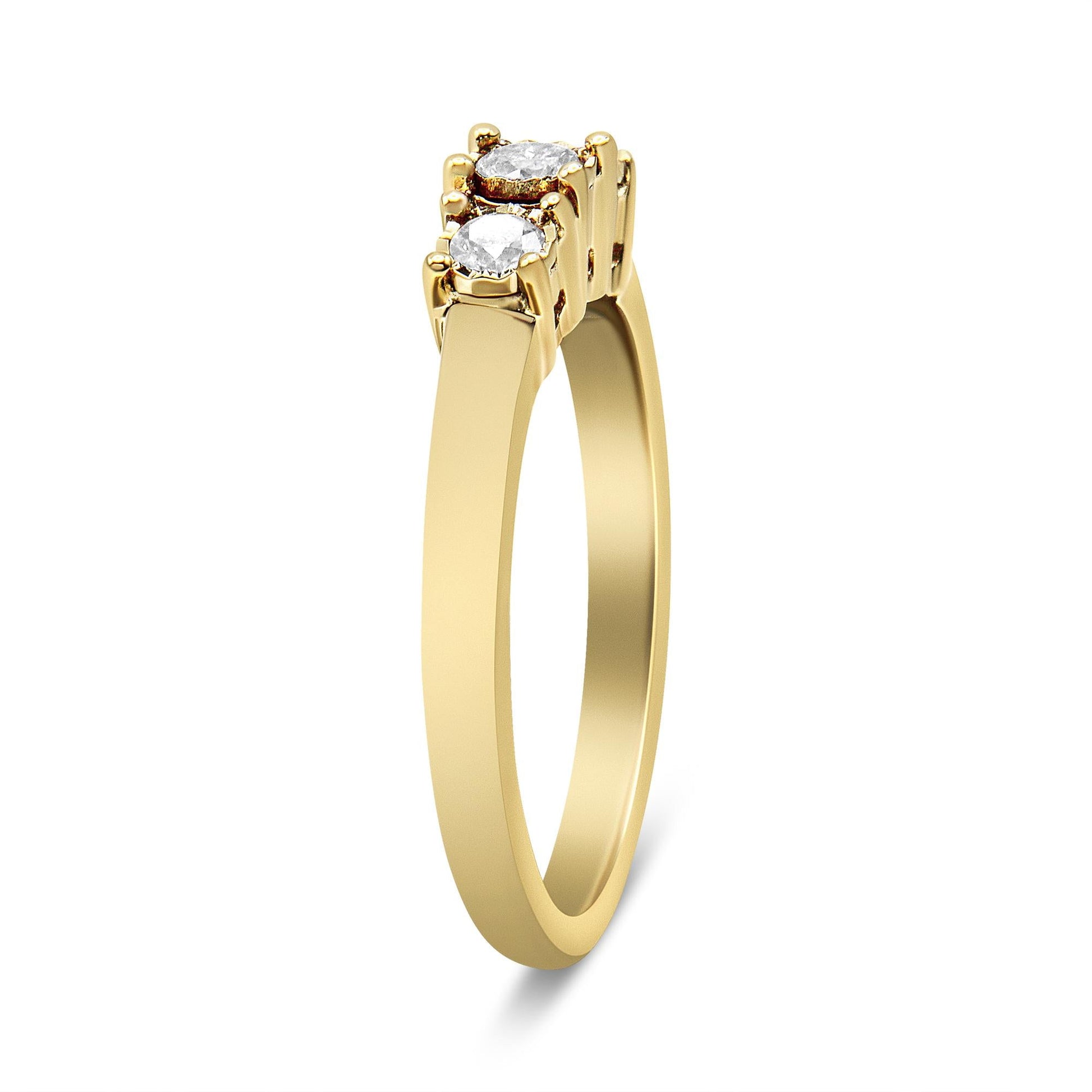 14K Yellow Gold Plated .925 Sterling Silver 1/4 Cttw Diamond 3 Stone Illusion Plate Ring (J-K Color, I1-I2 Clarity)-4