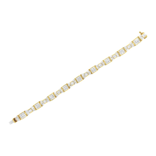 14K Yellow Gold 9.0 Cttw Diamond Alternating Bow and Box Link Bracelet (G-H Color, VS1-VS2 Clarity)- 7"